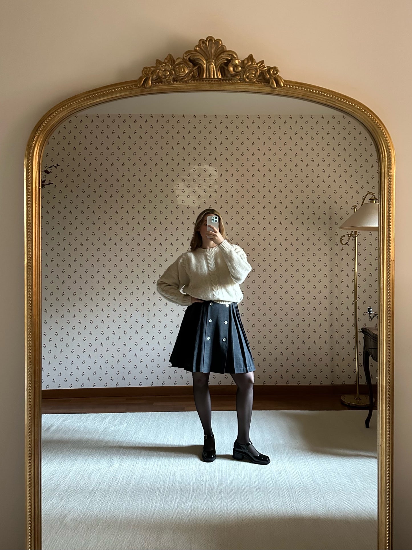 Vintage Gray Pleated Wool Skirt