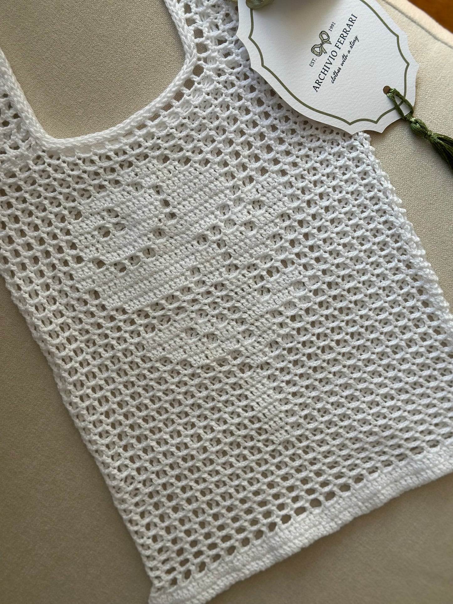 Filet Crochet White Rose Shoulder Bag