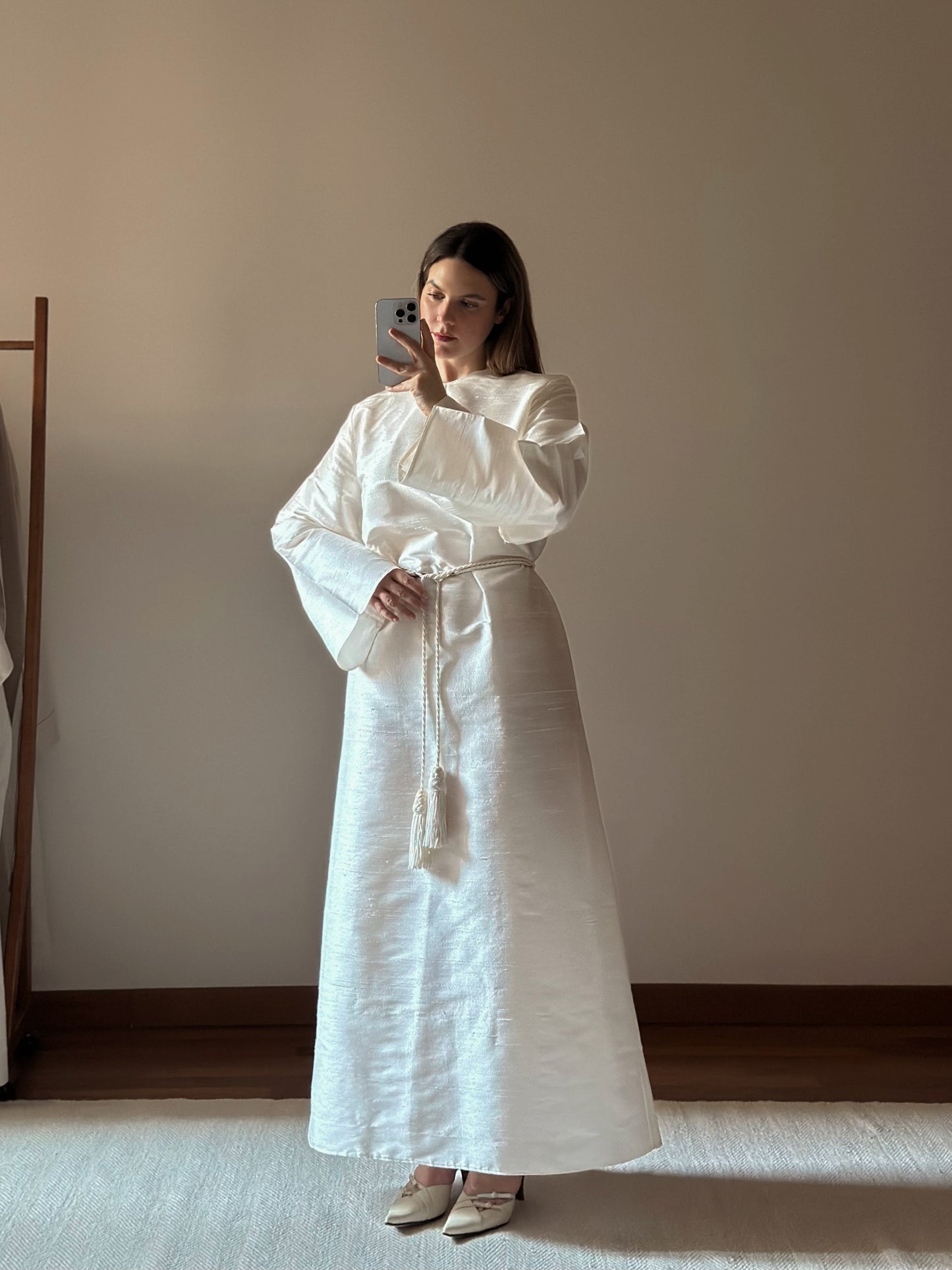 100% Silk White Long Tunic Dress