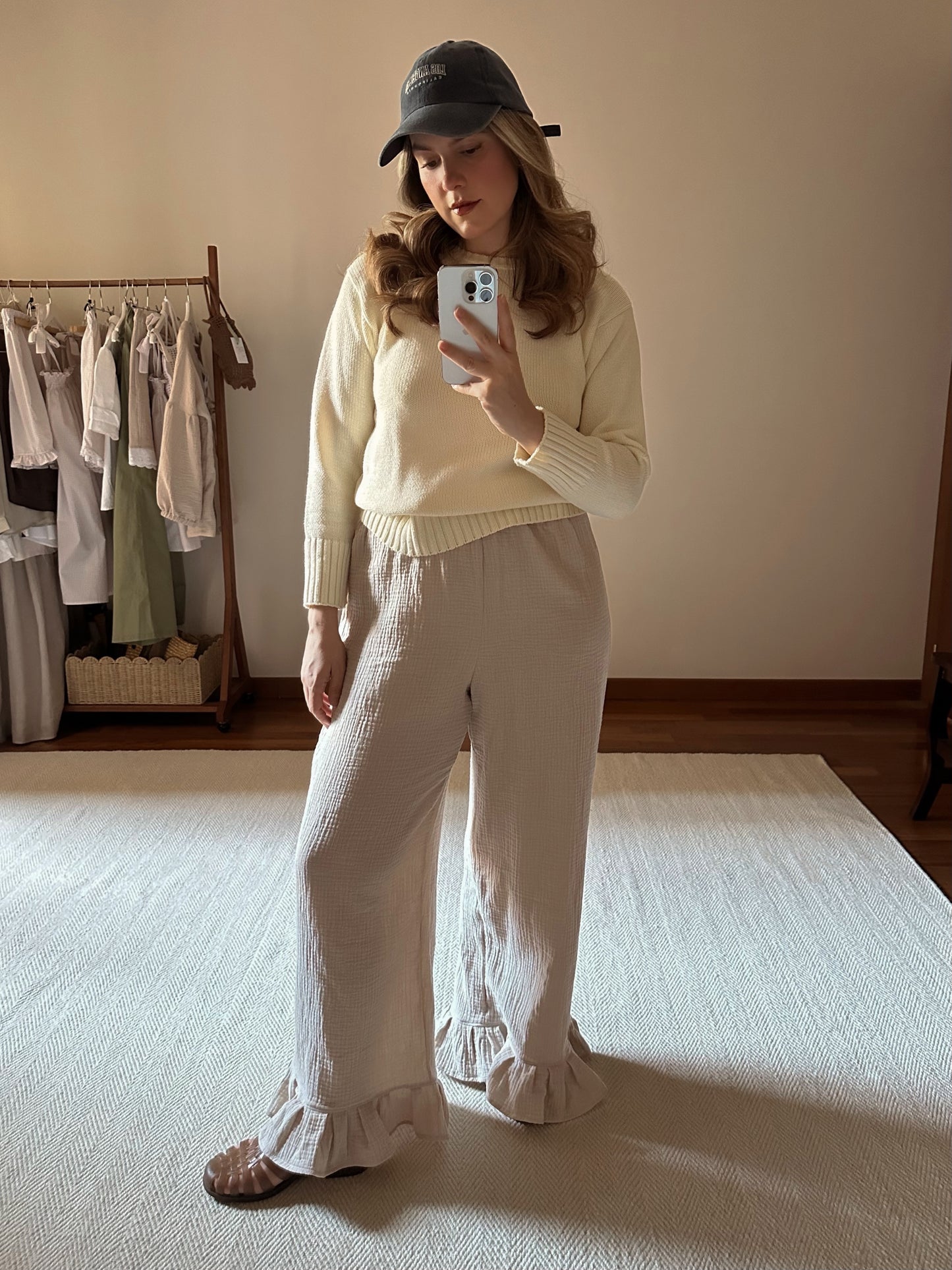 Cotton Muslin Frilled Trousers