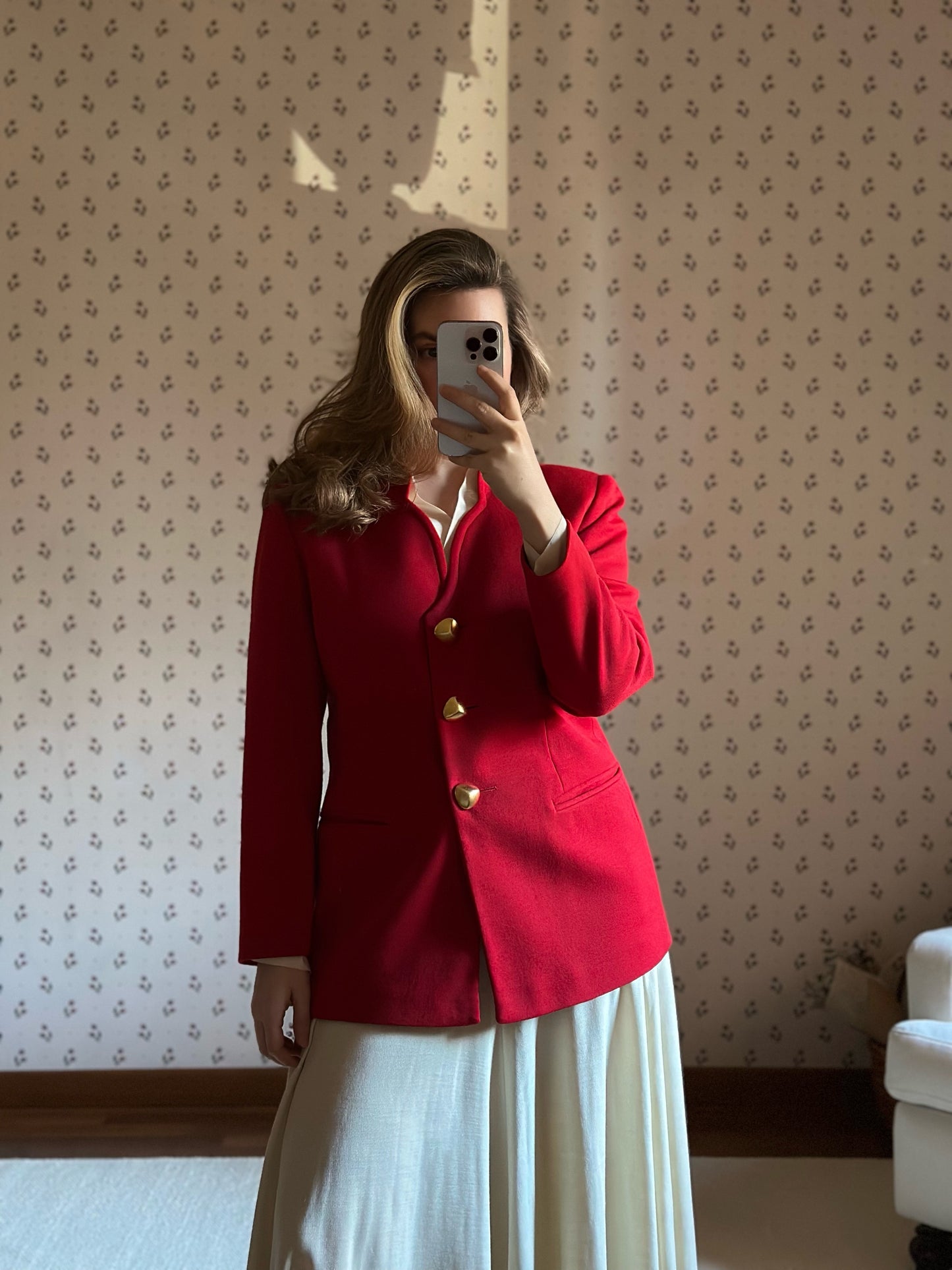 Red Wool Blazer With Golden Buttons