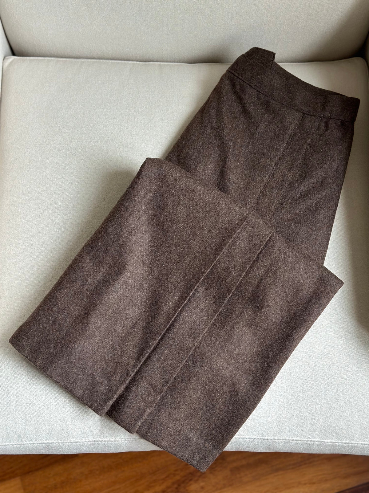 Pure Wool Taupe Midi Skirt