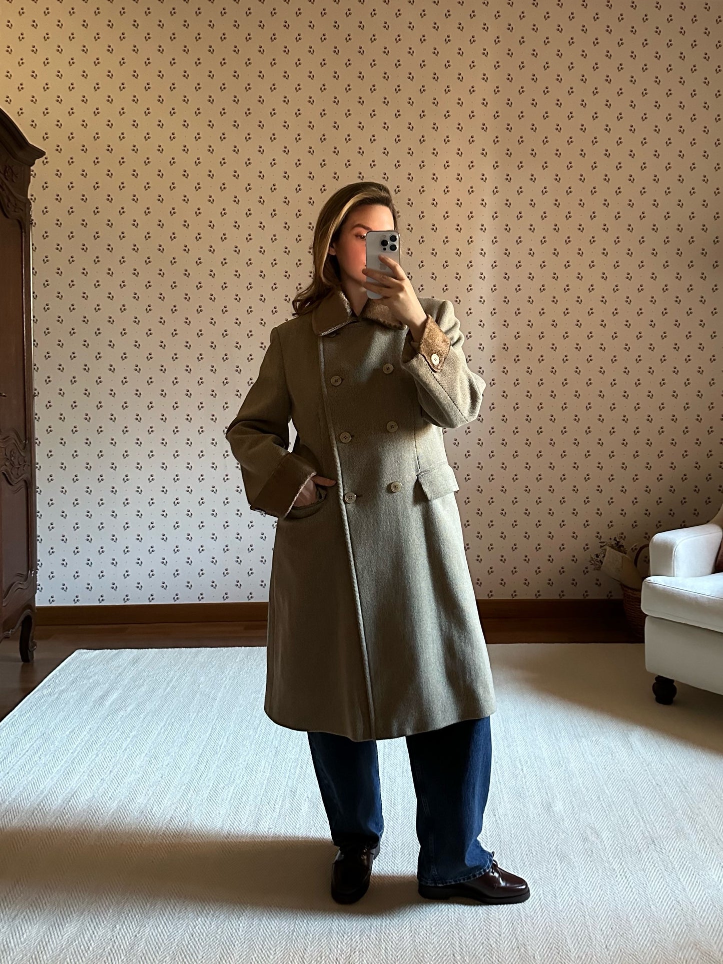 Double Breasted Short Taupe Coat