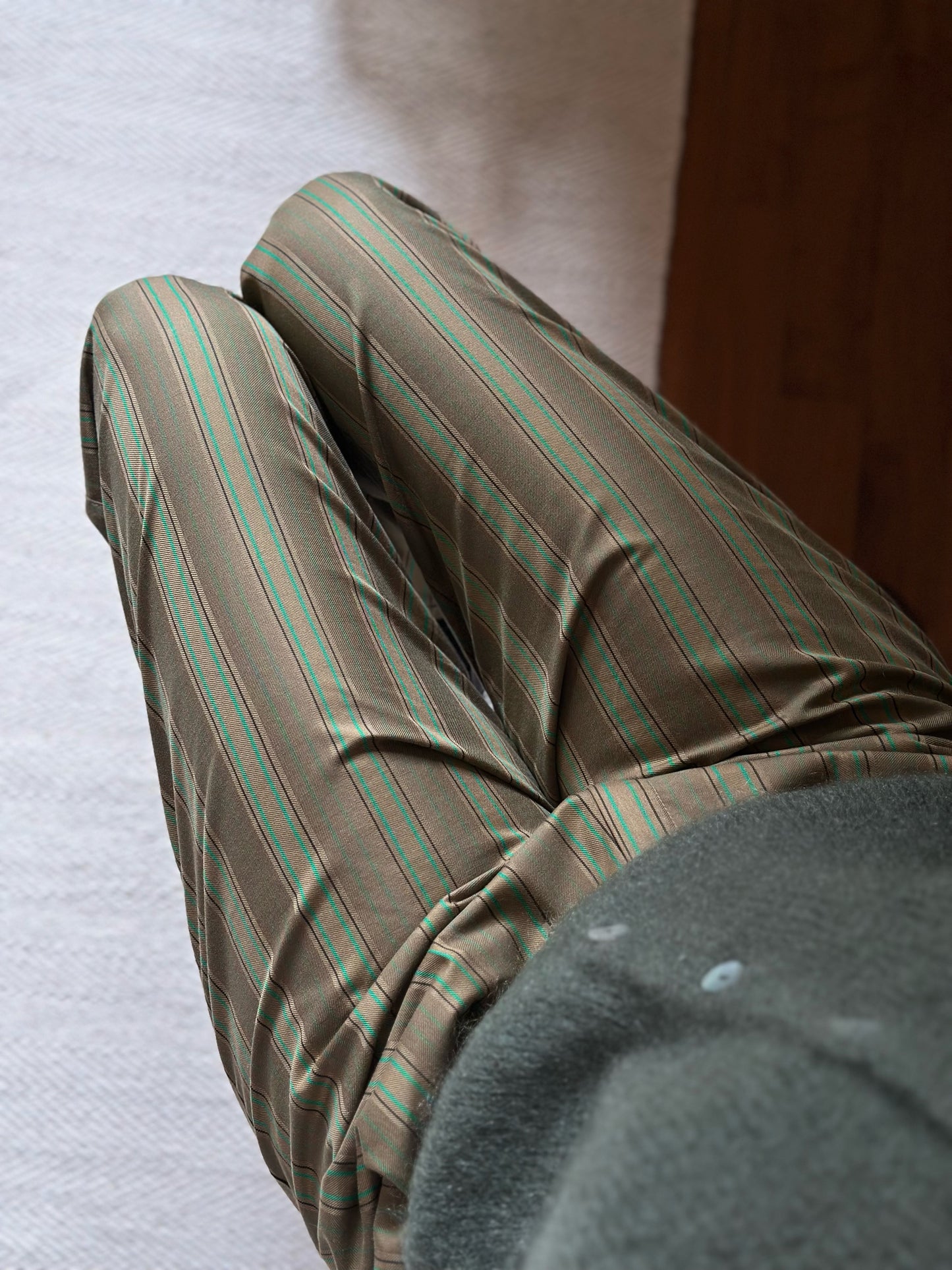 Vintage Green Striped Cotton Trousers