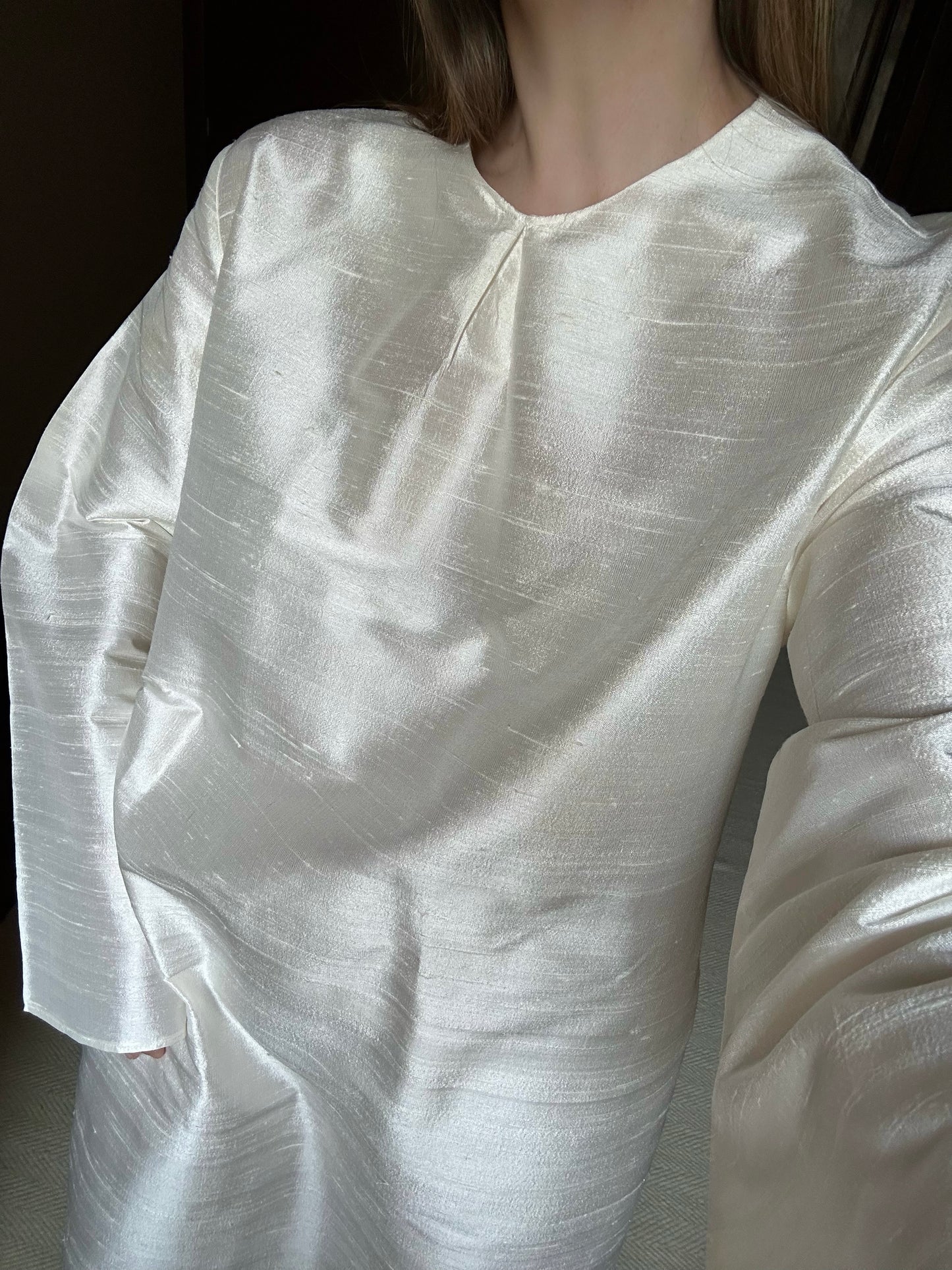 100% Silk White Long Tunic Dress