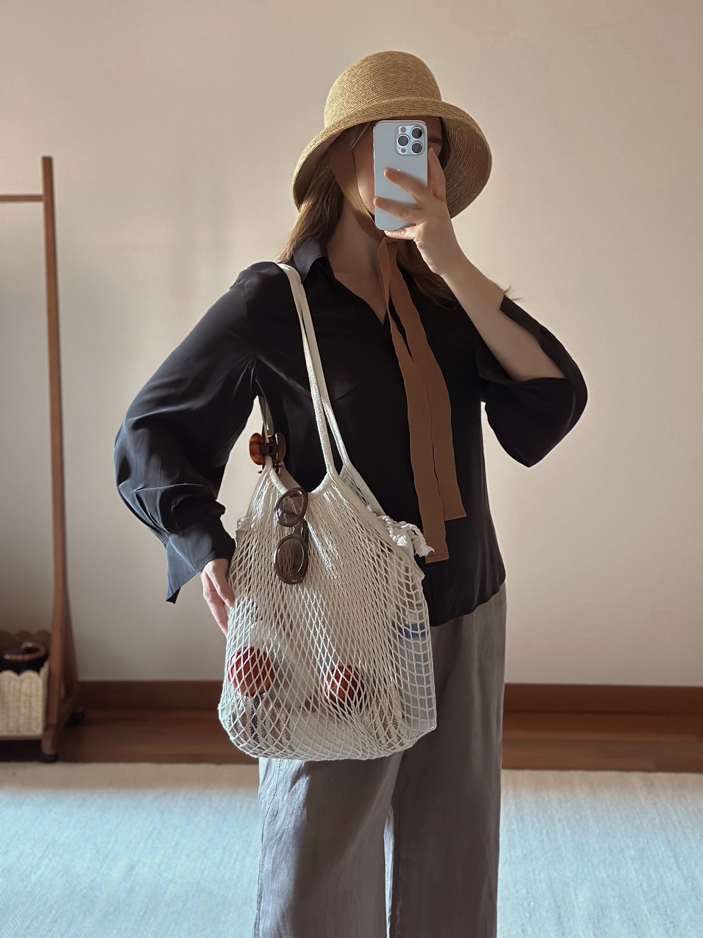 Écru Cotton Mesh Beach Bag