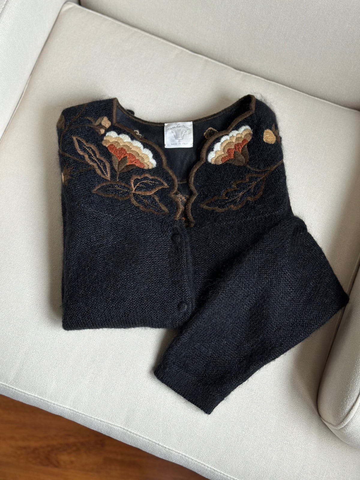 Alpaca & Mohair Embroidered Black Cardigan