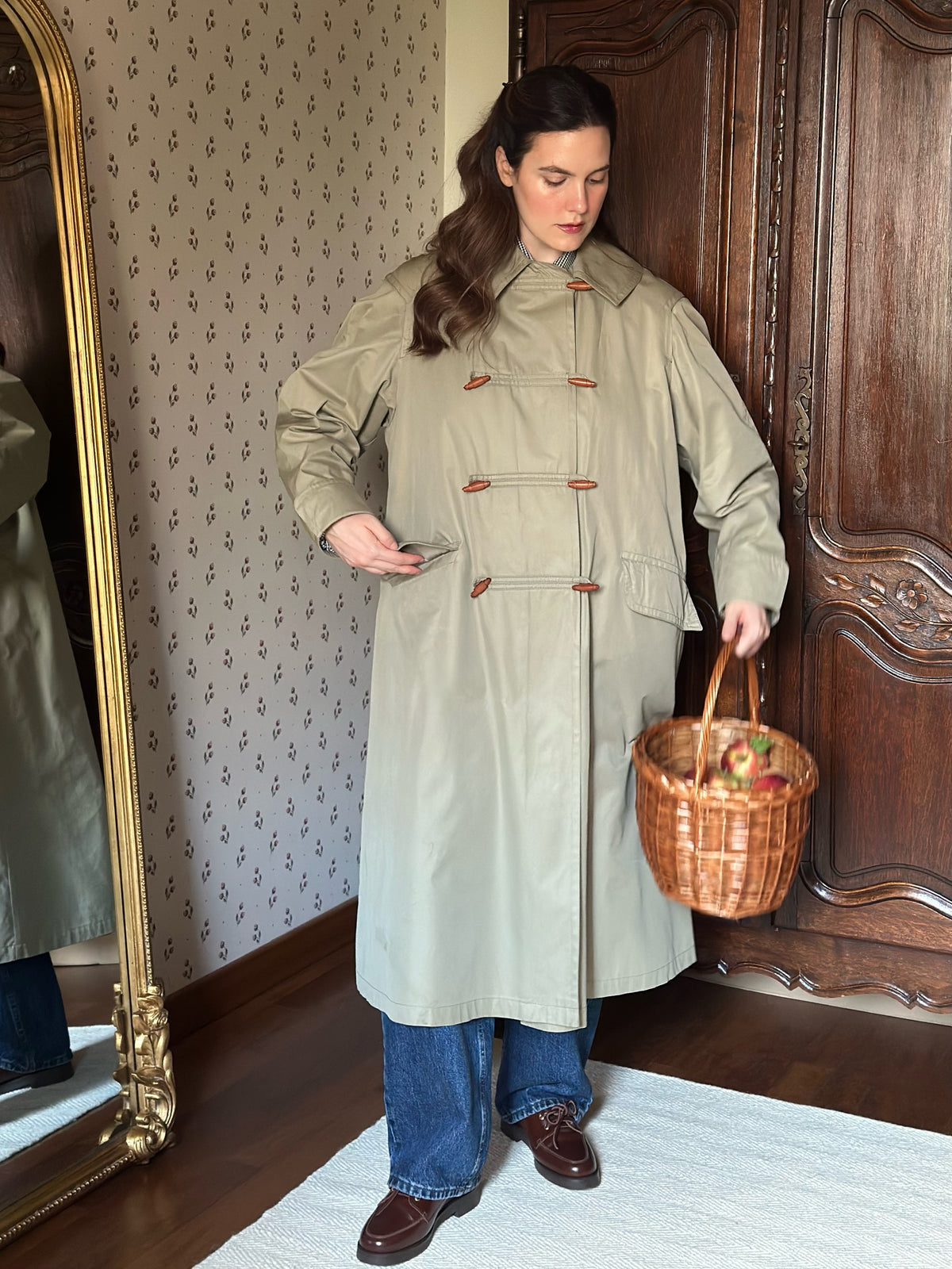 Khaki Trench Coat With Red Tartan Lining