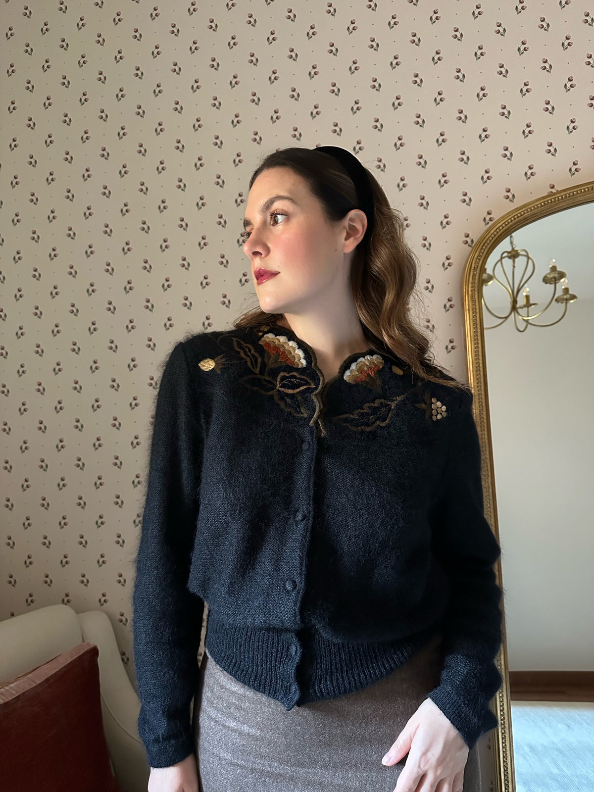 Alpaca & Mohair Embroidered Black Cardigan