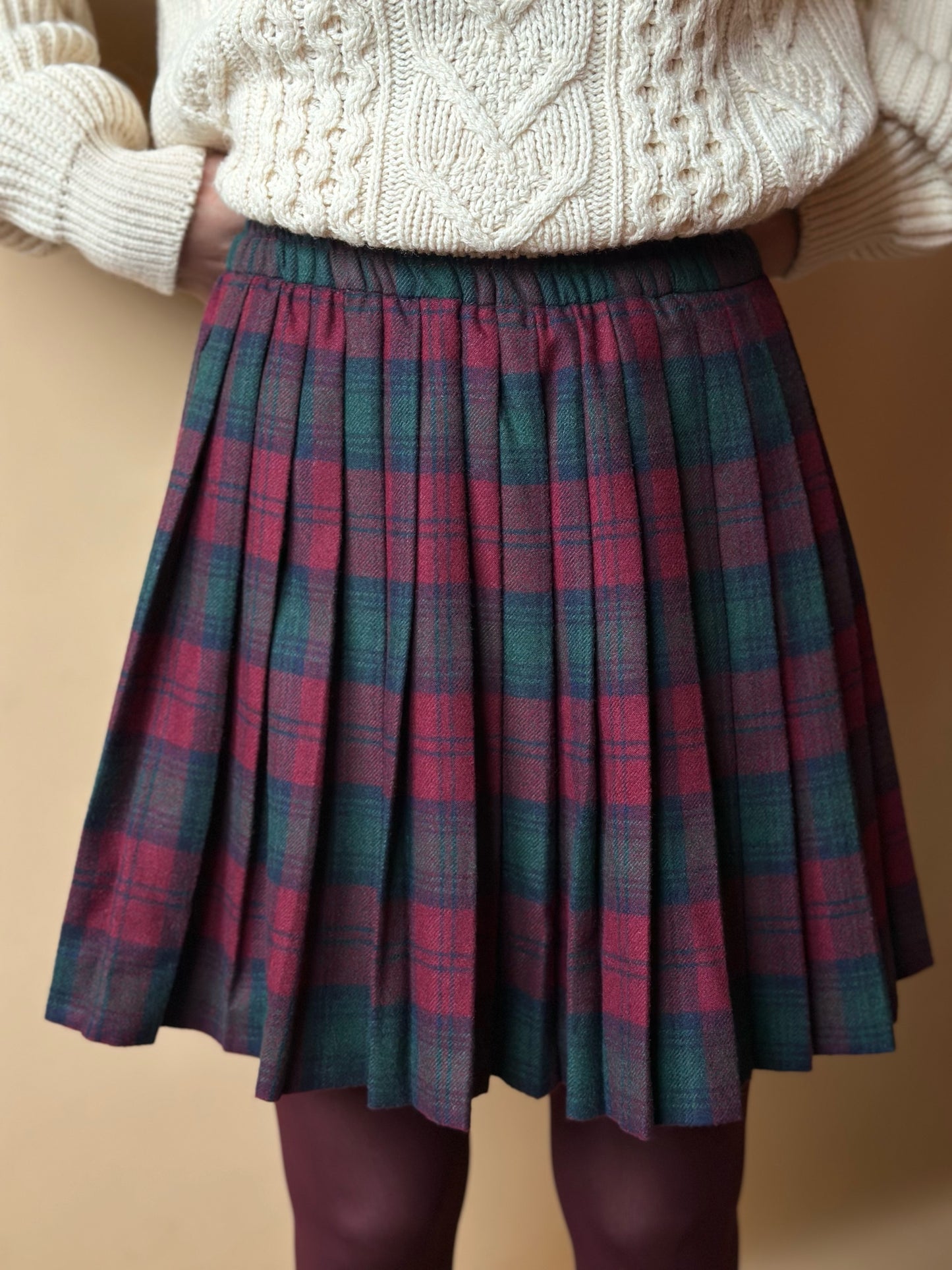 Vintage Burgundy Tartan Pleated Skirt