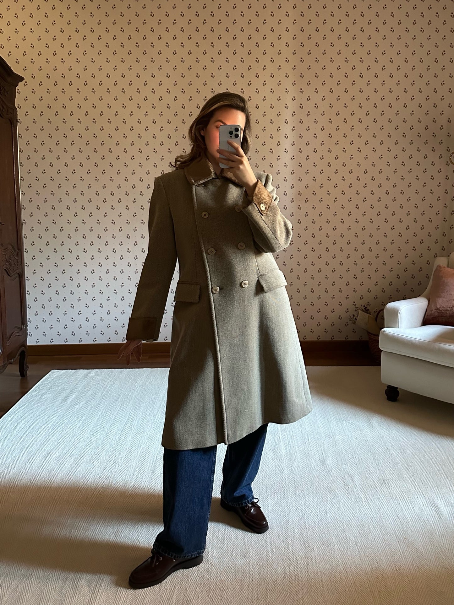 Double Breasted Short Taupe Coat