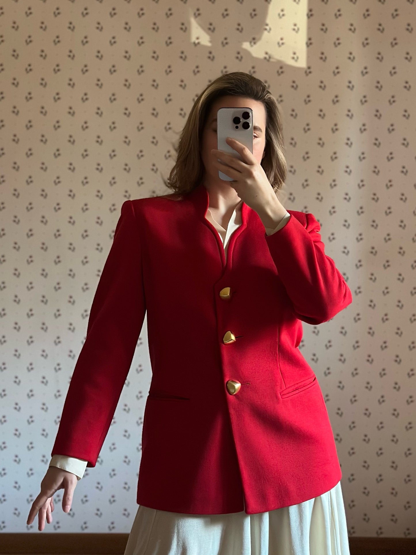 Red Wool Blazer With Golden Buttons