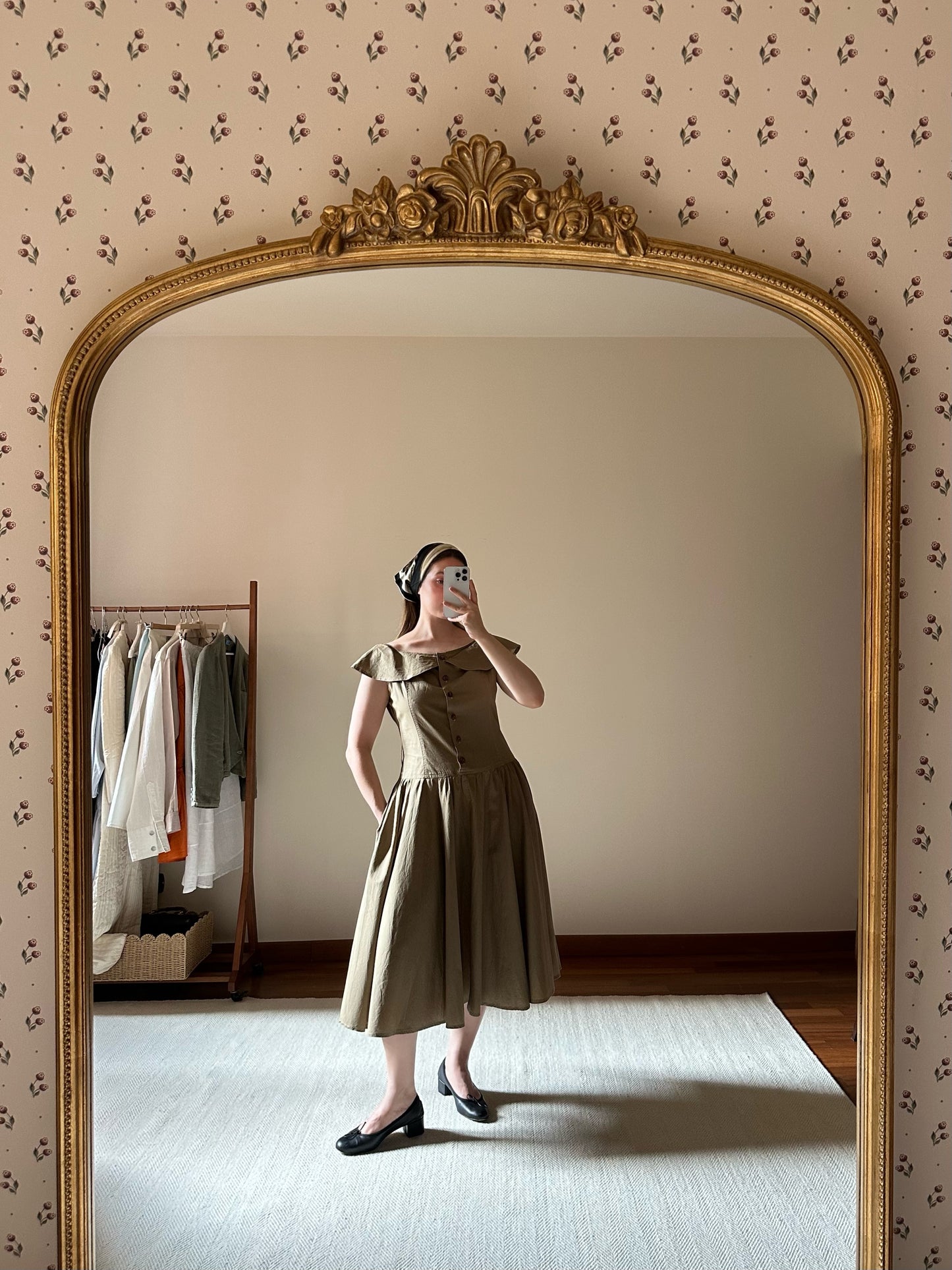 100% Cotton Olive Green Romantic Dress