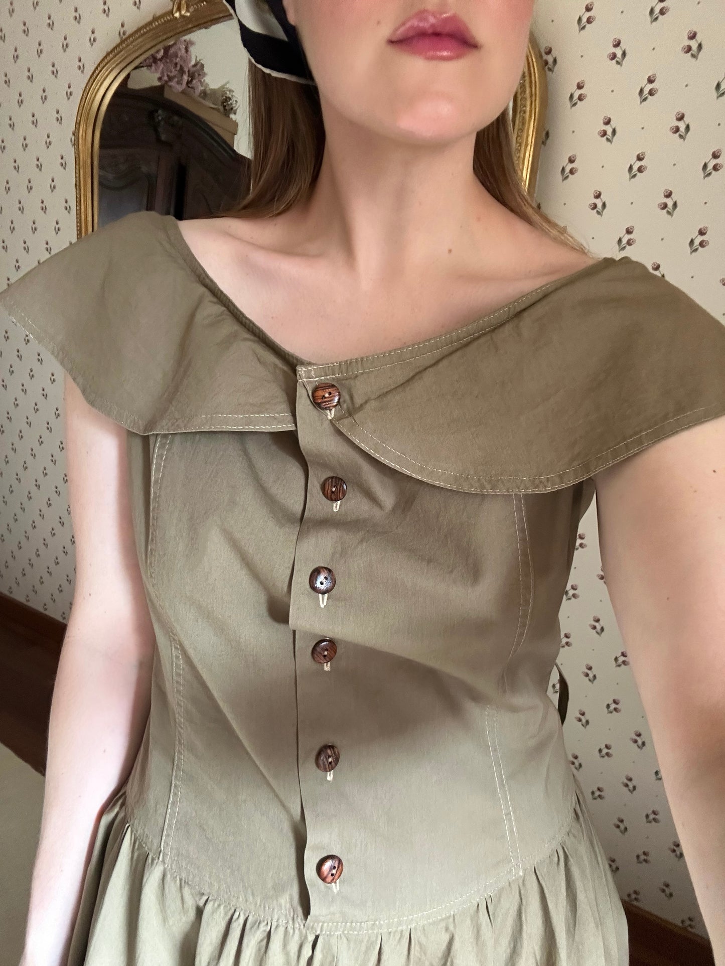 100% Cotton Olive Green Romantic Dress