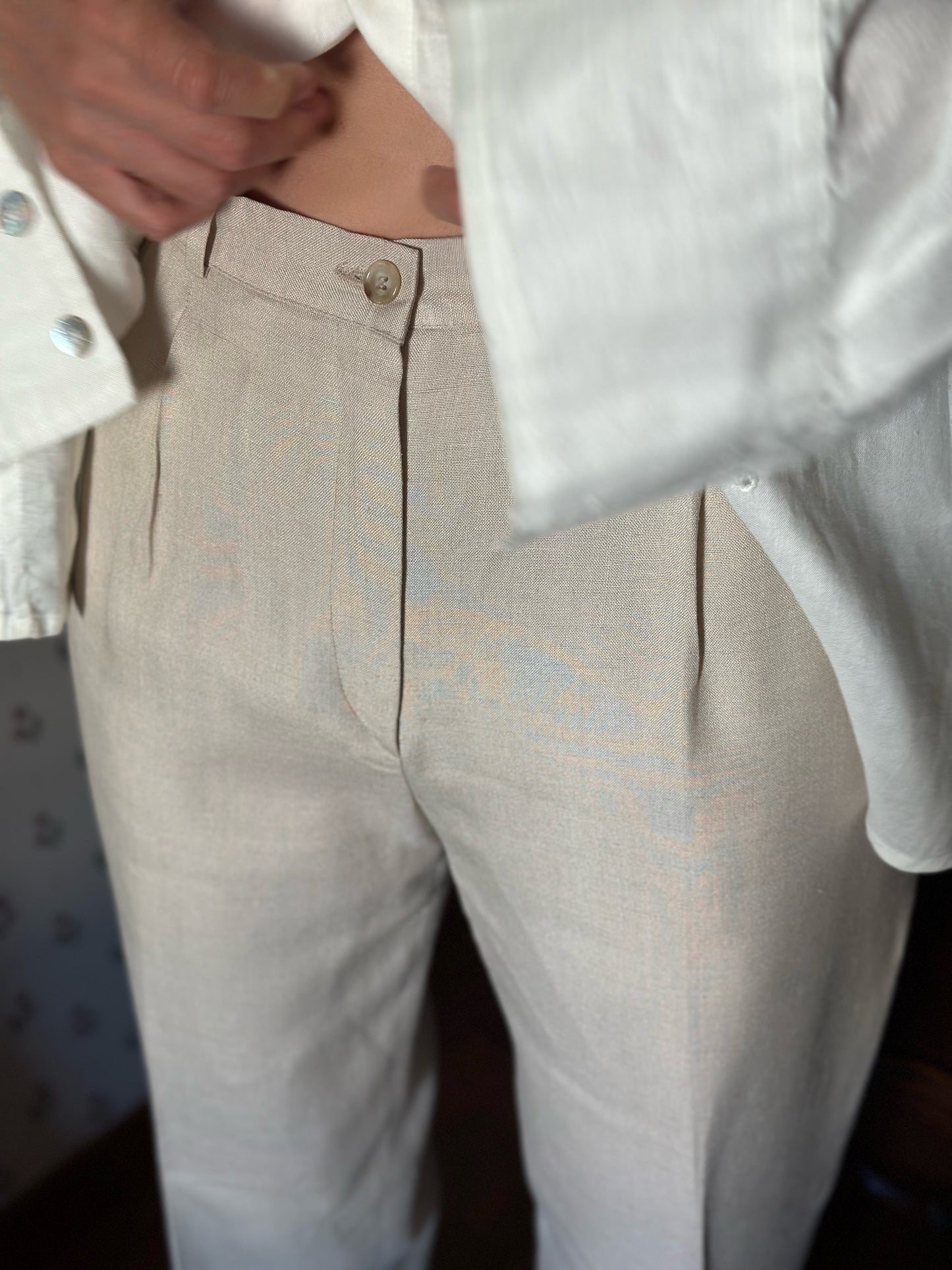 Linen Blend Light Beige Trousers