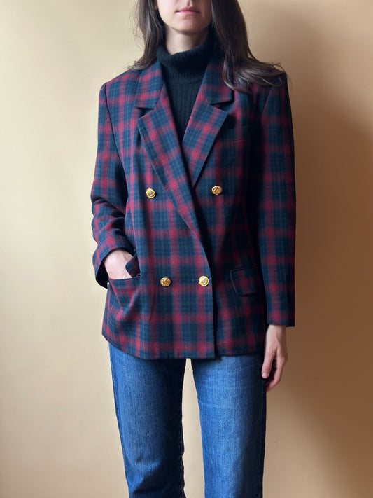 Vintage Burgundy Tartan Blazer