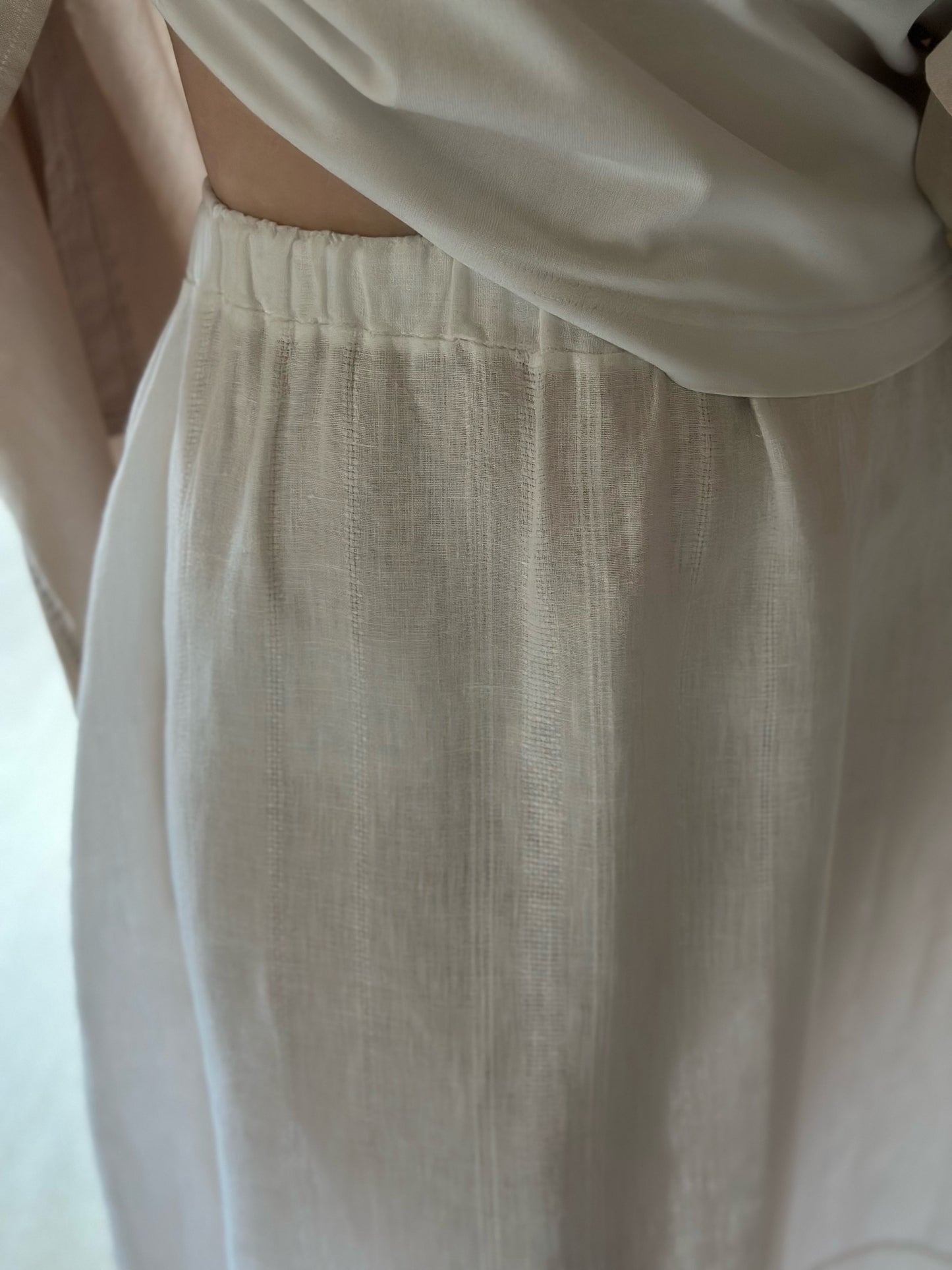 White Linen & Cotton Long Skirt