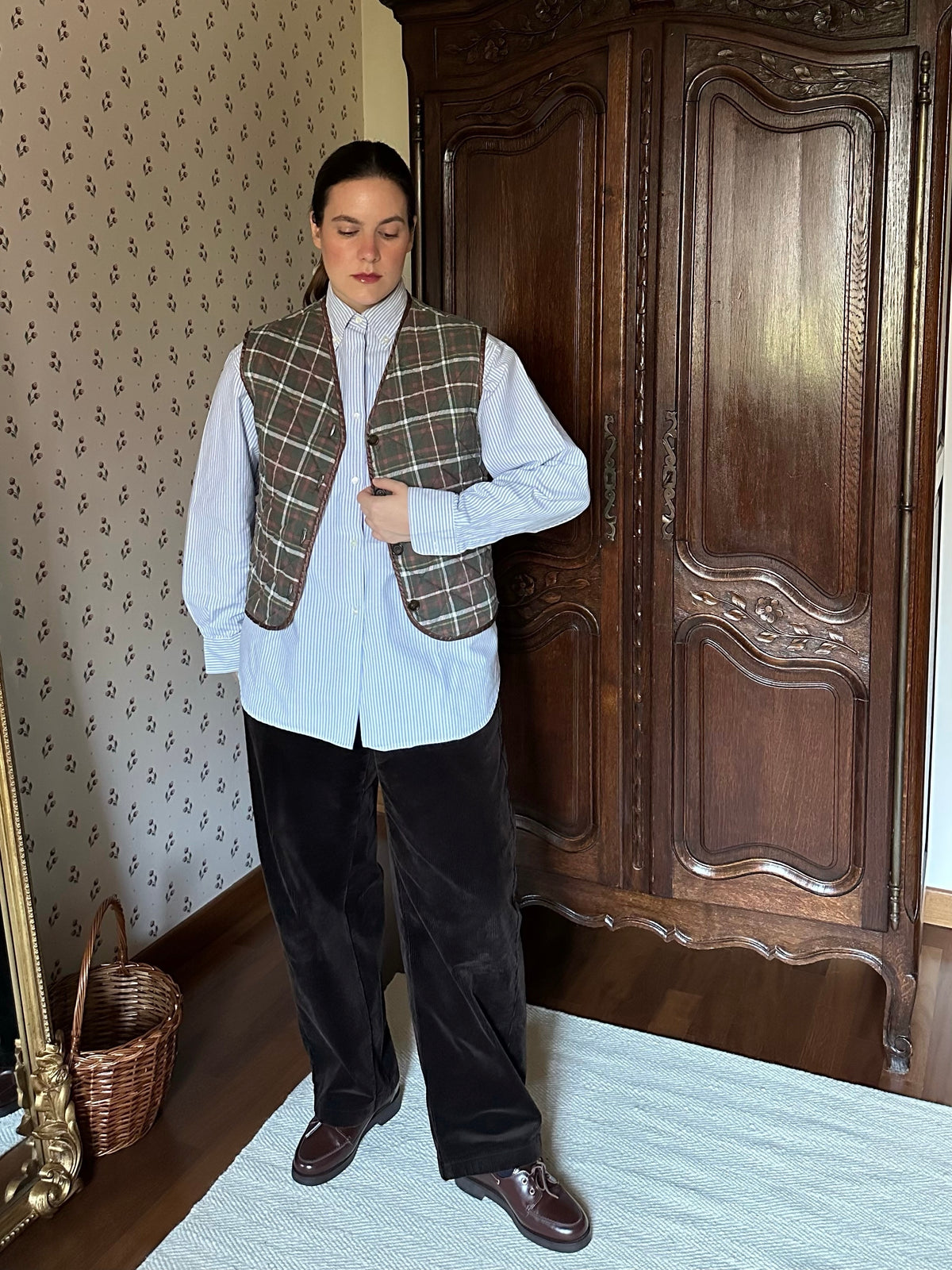 Waxed Jacket With Cape & Tartan Vest