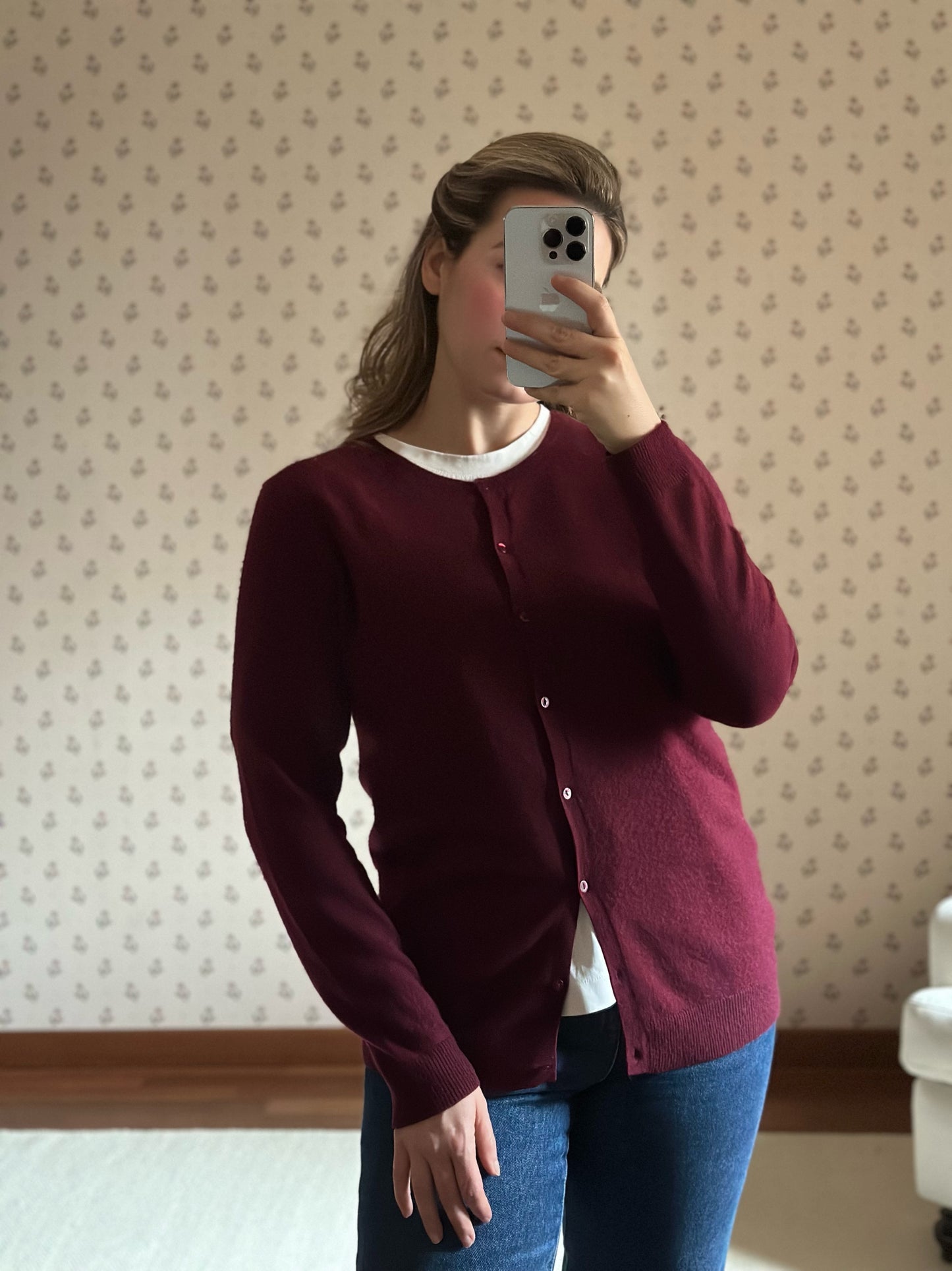 100% Cashmere Burgundy Cardigan