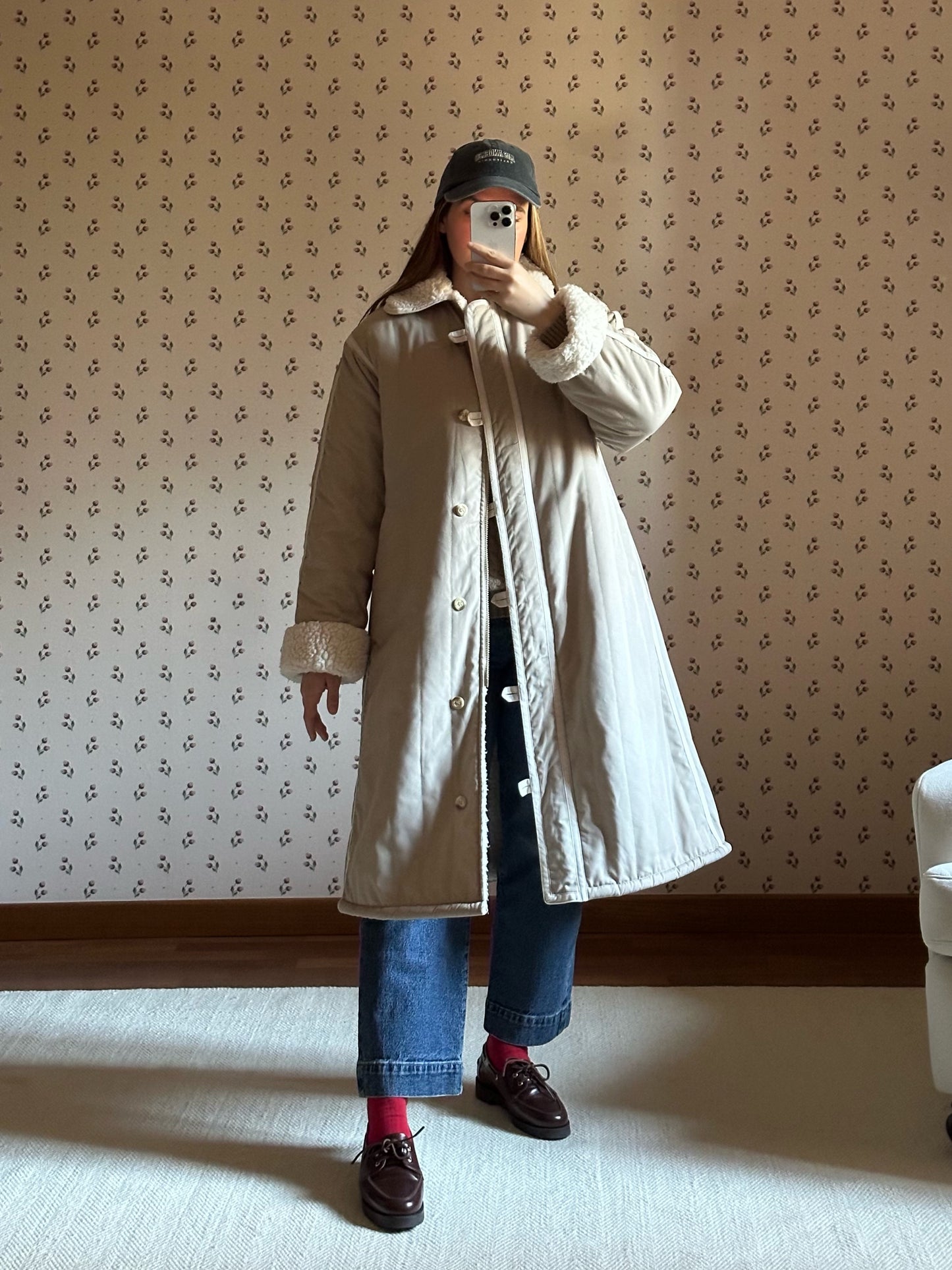 Vintage Faux Shearling Trench Coat