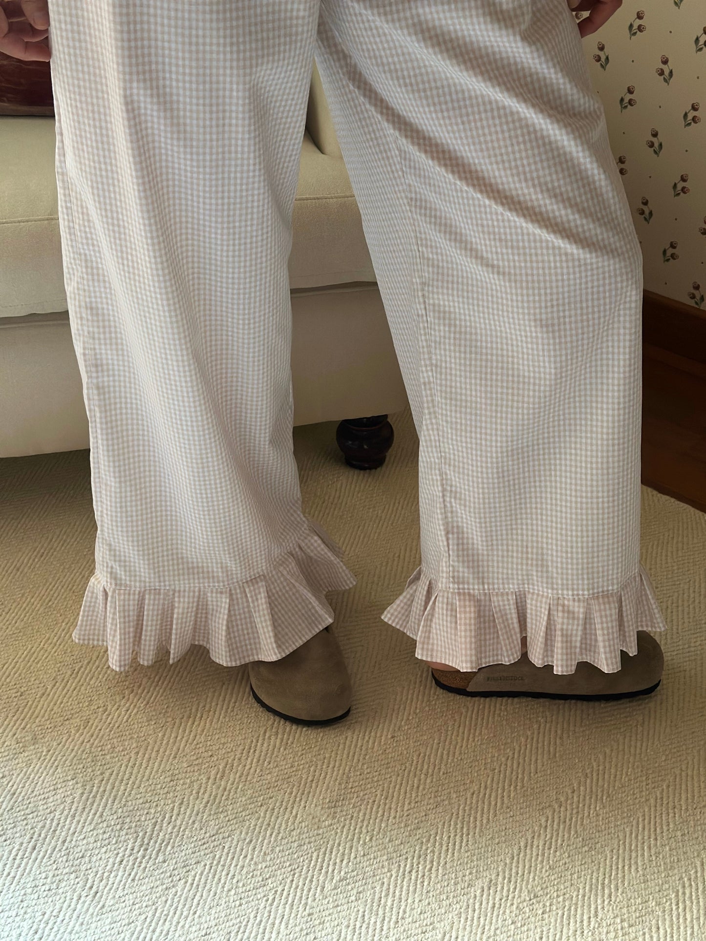 Vichy Cotton Frilled Trousers