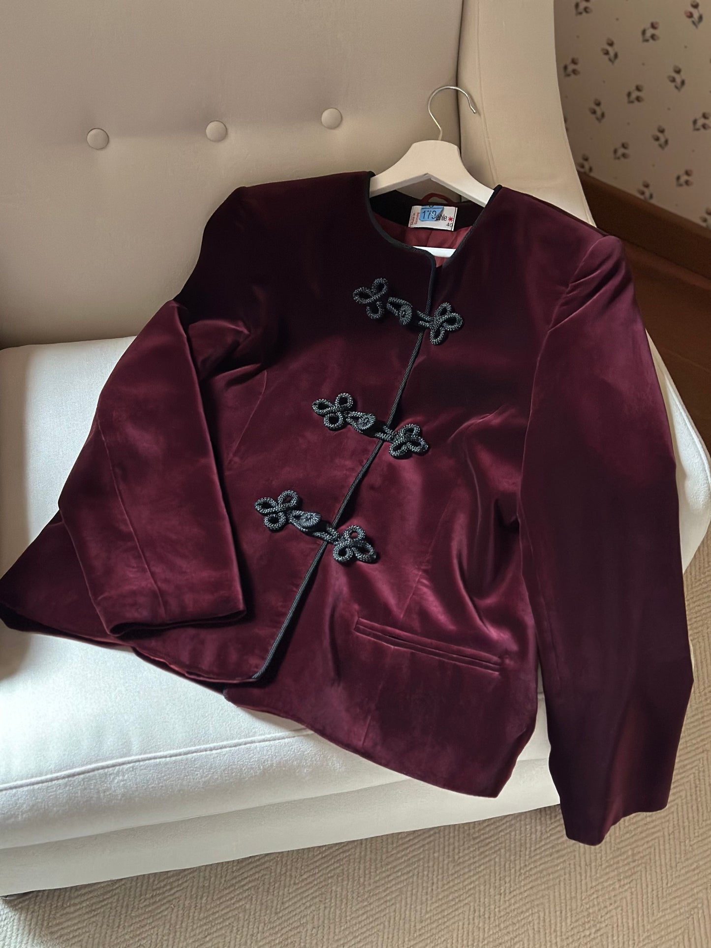 Burgundy Velvet Jacket With Frog Buttons