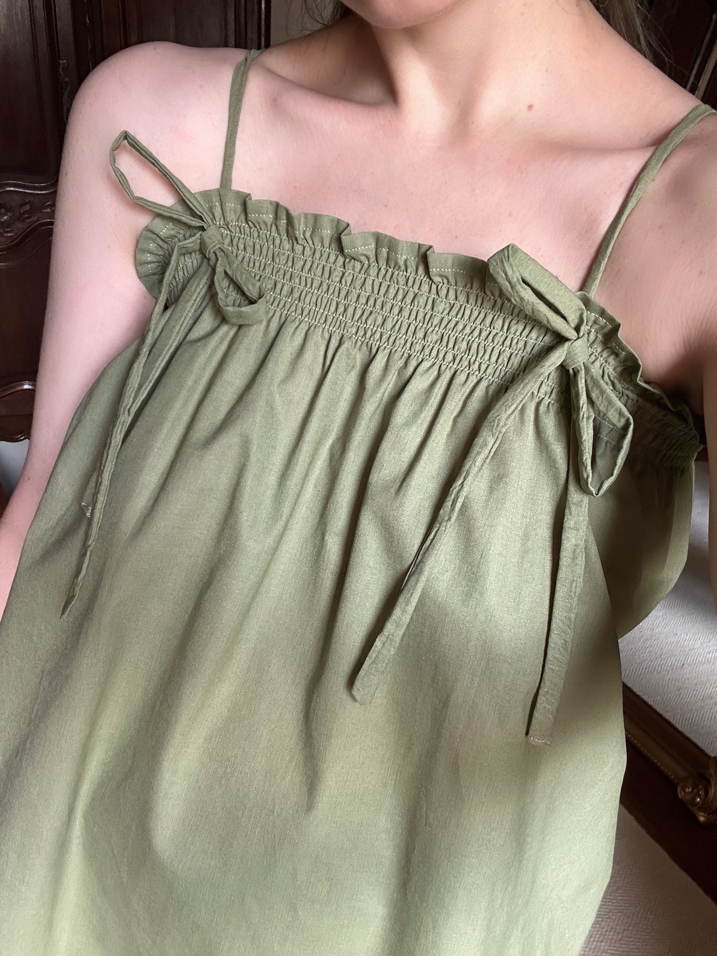 Green Cotton Frill Top