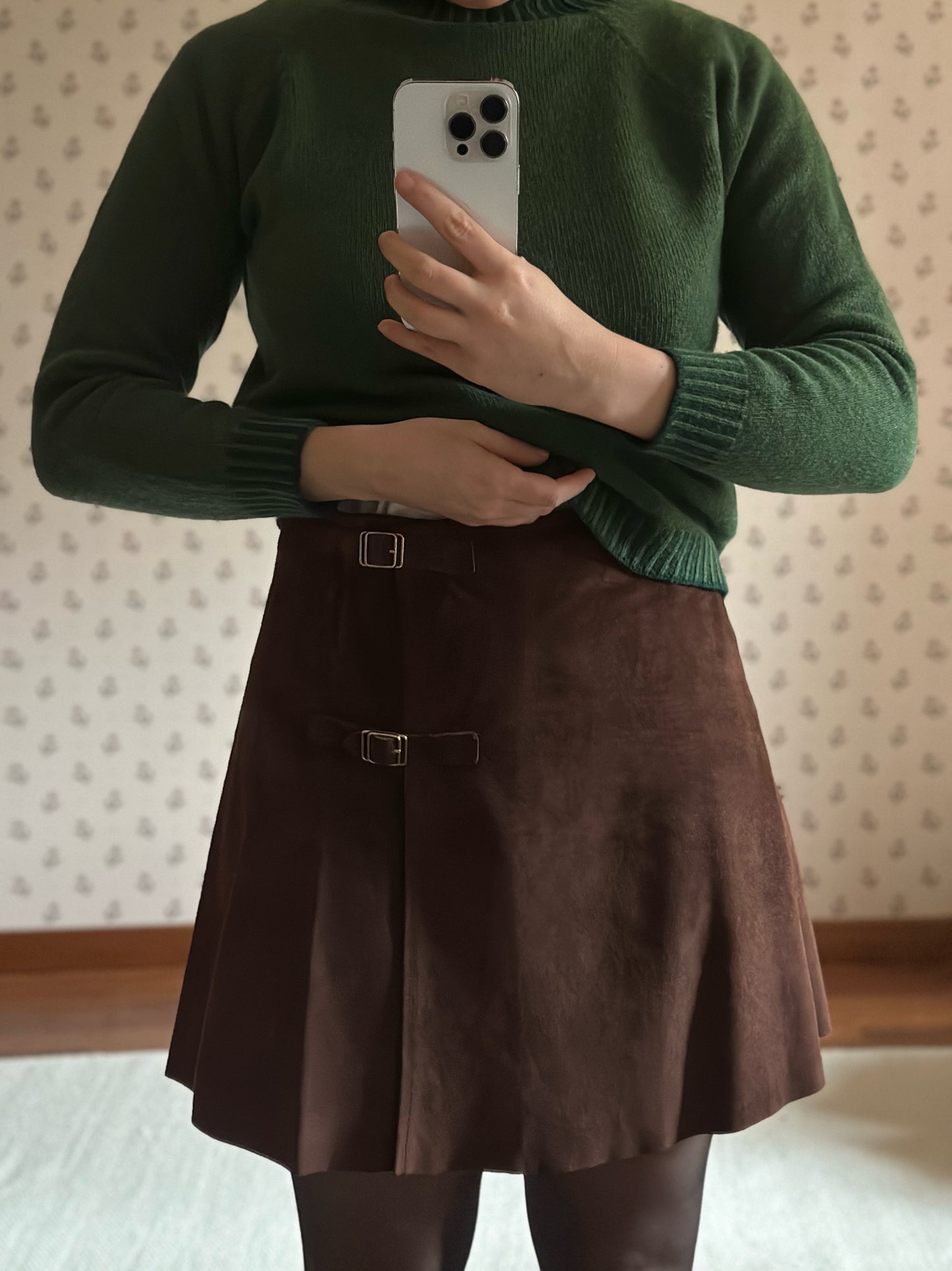 Vintage Suede Brown Wrap Up Mini Skirt