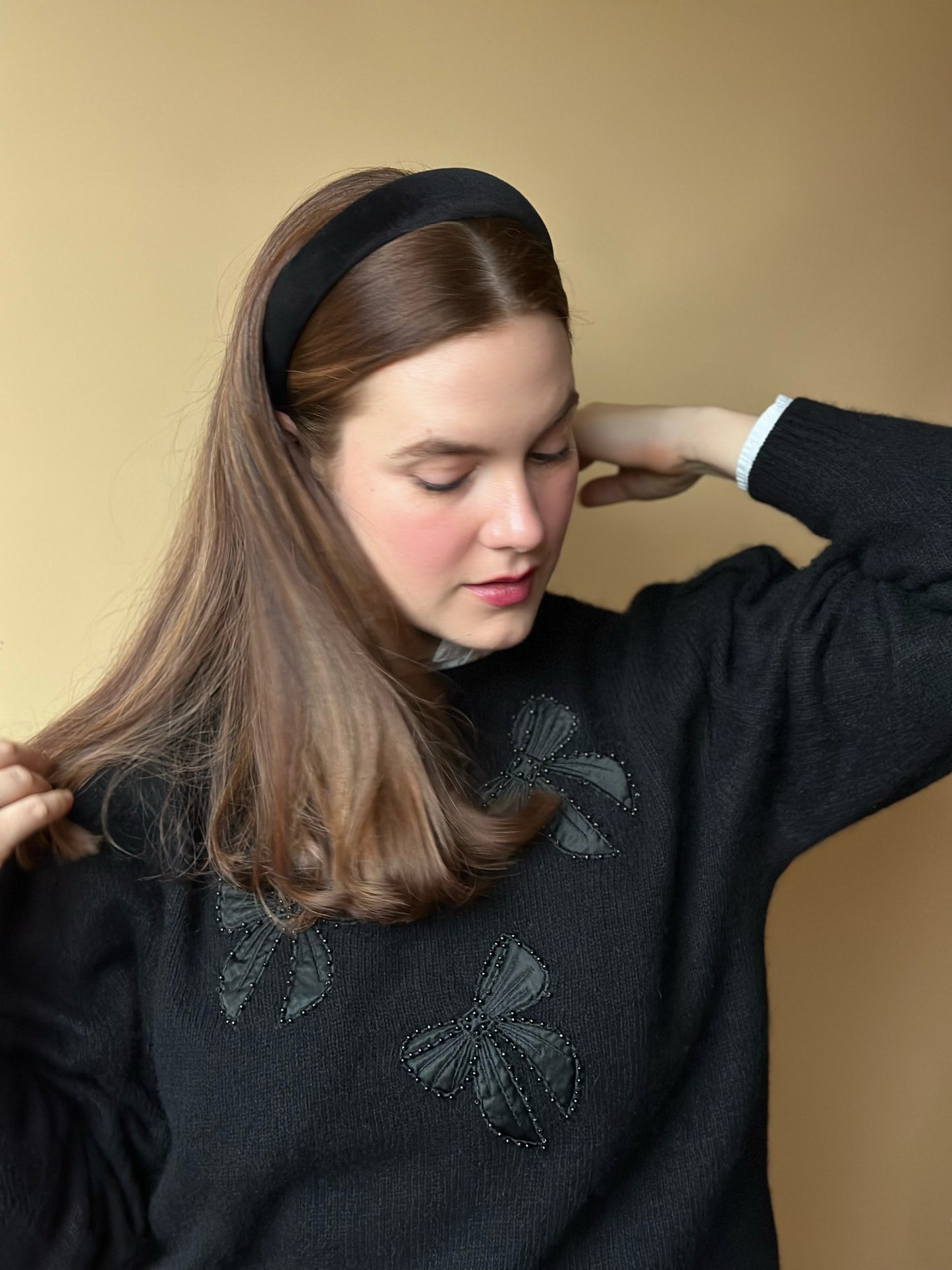 Vintage Black Lambswool & Angora Bow Sweater