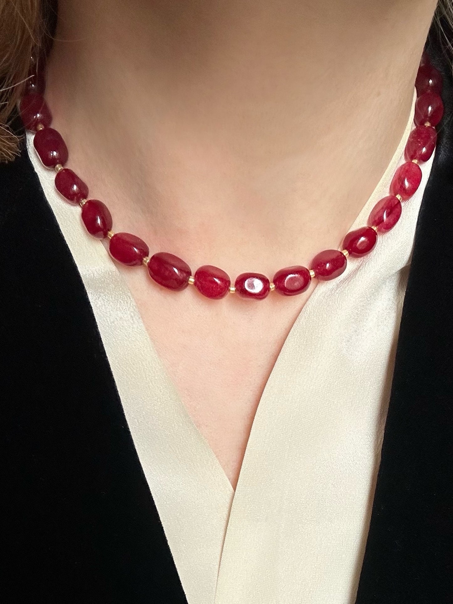 Vintage Garnet Necklace With Golden Details