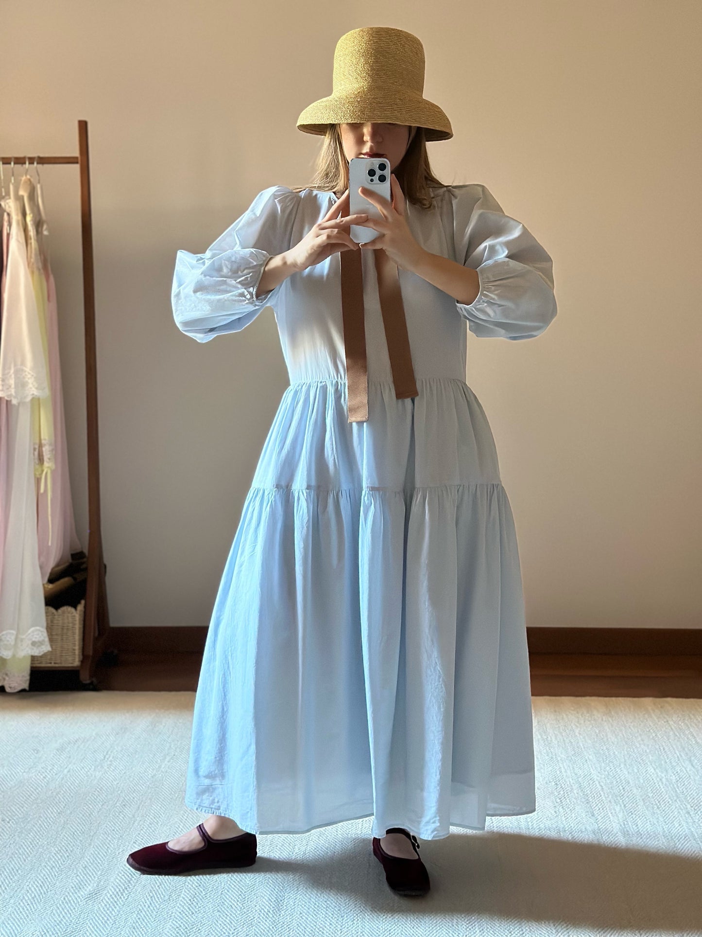 Pure Organic Cotton Light Blue Tiered Dress