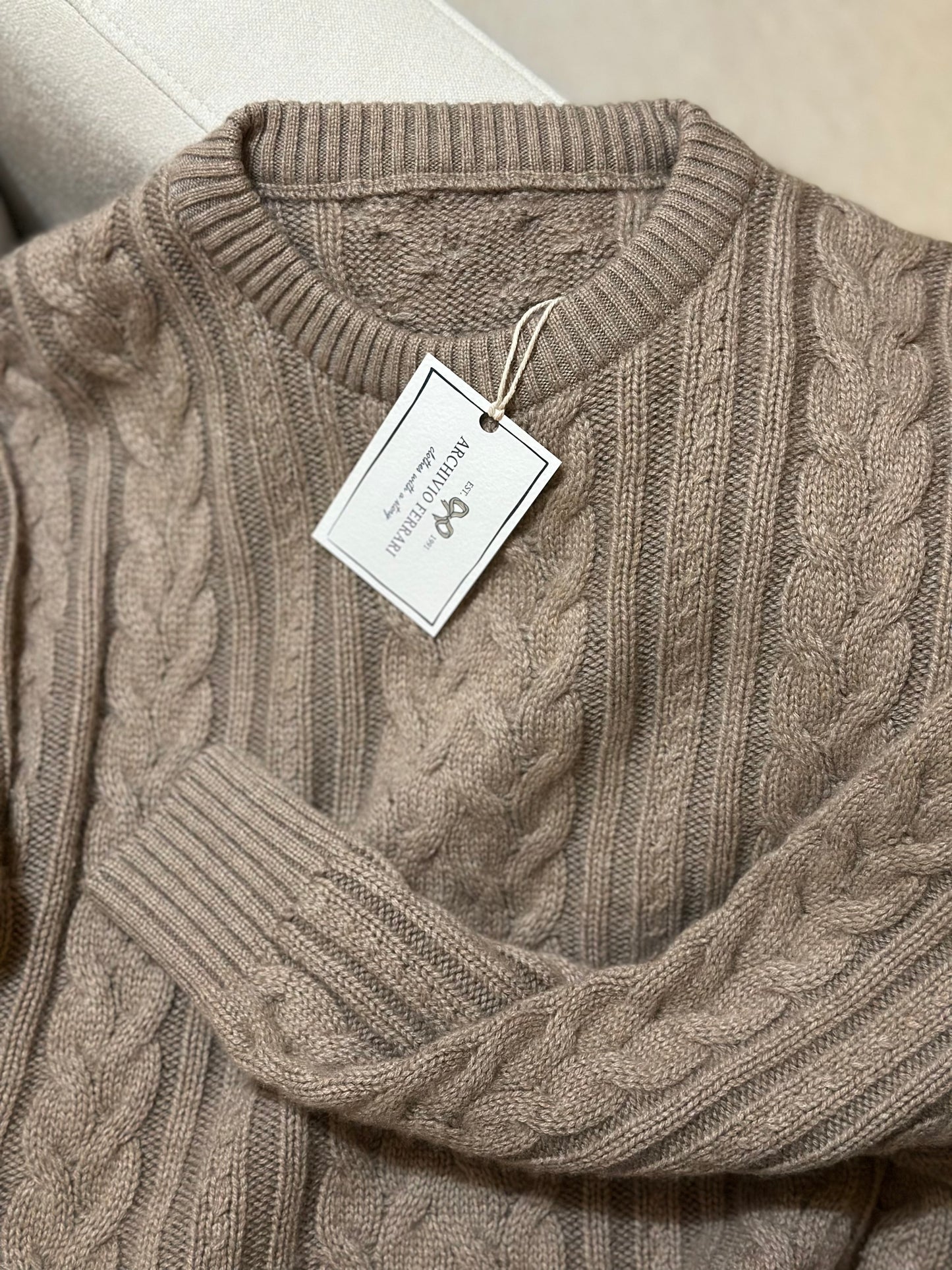 Vintage Wool & Cashmere Cable Knit Brown Sweater