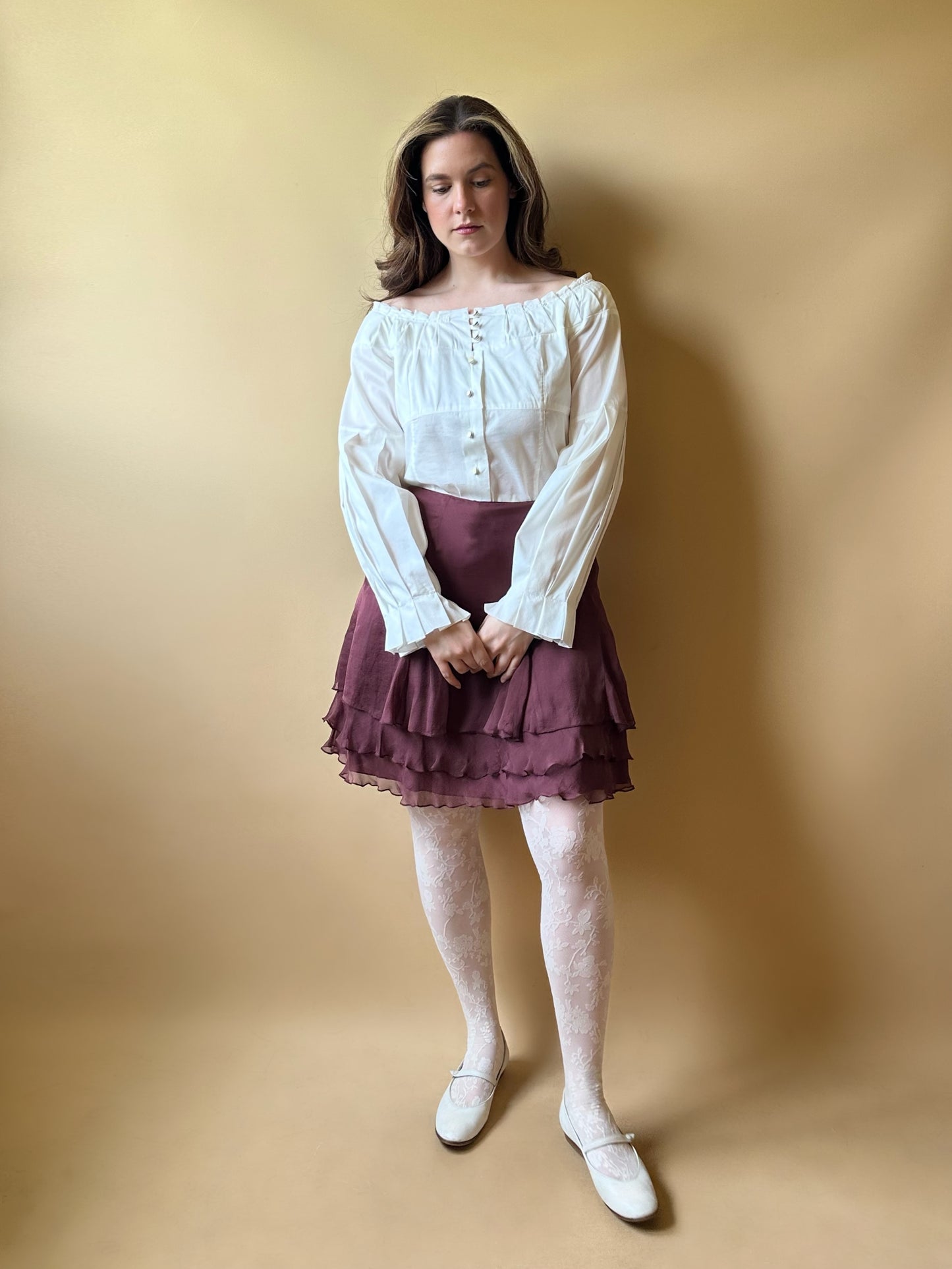 Vintage Pure Silk Mauve Ruffled Skirt