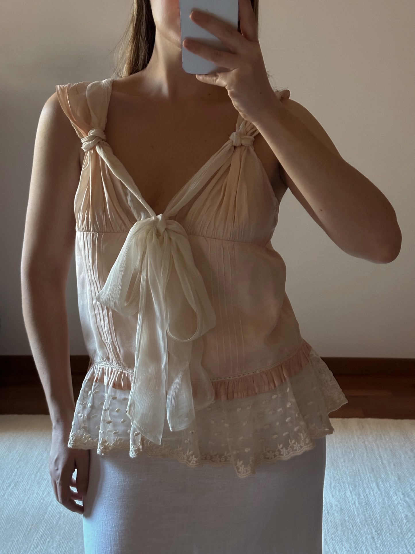 100% Silk Pink Lace Top