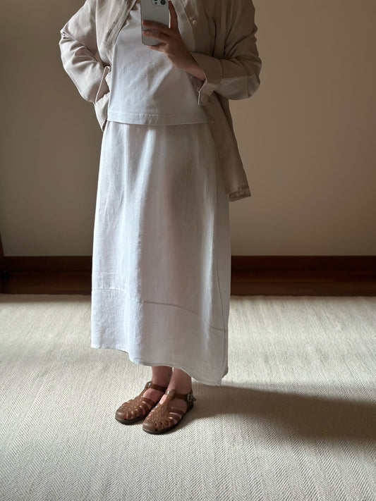 White Linen & Cotton Long Skirt