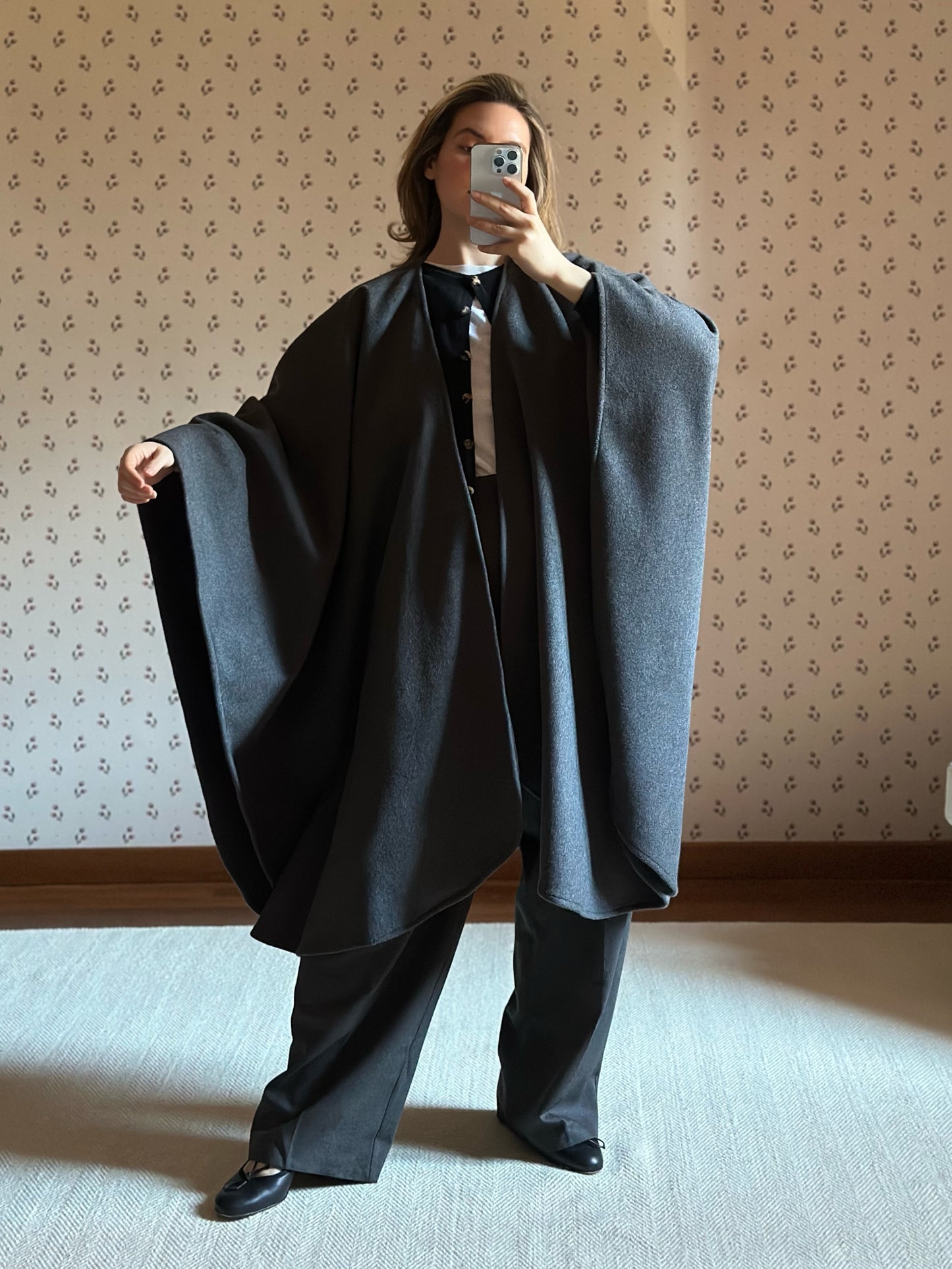 Gray Wool Maxi Cape