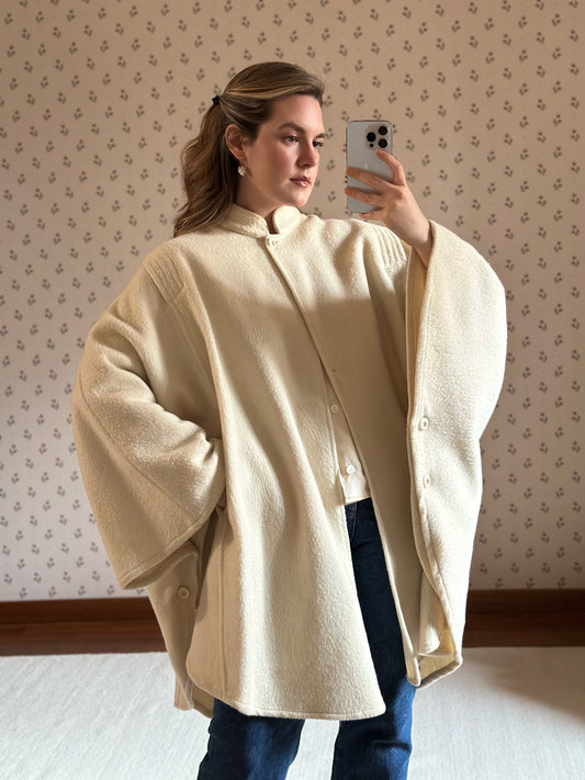 White Wool Short Cape Coat