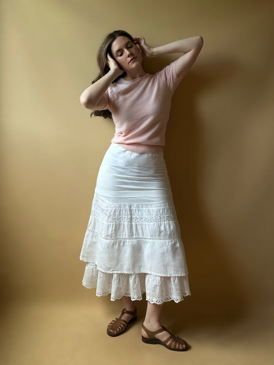 Antique White Embroidered Skirt & Underskirt