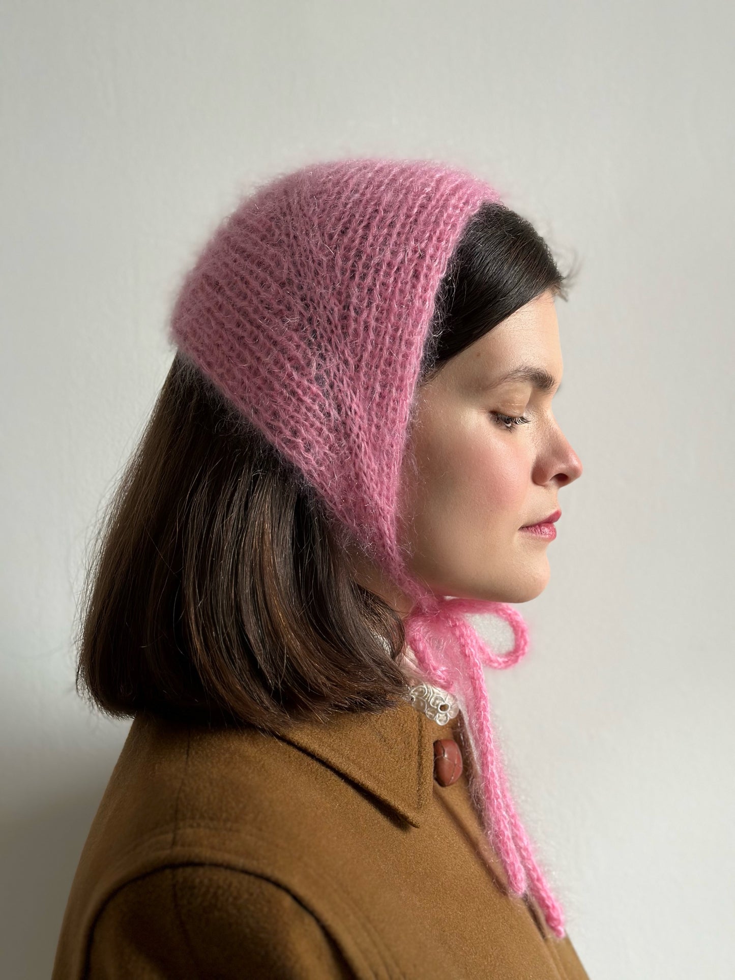 Handmade Silk & Mohair Bonnet - Baby Pink