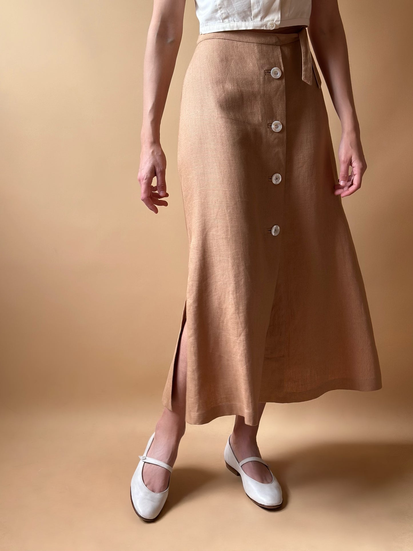 Vintage Max Mara Pure Linen Midi Skirt