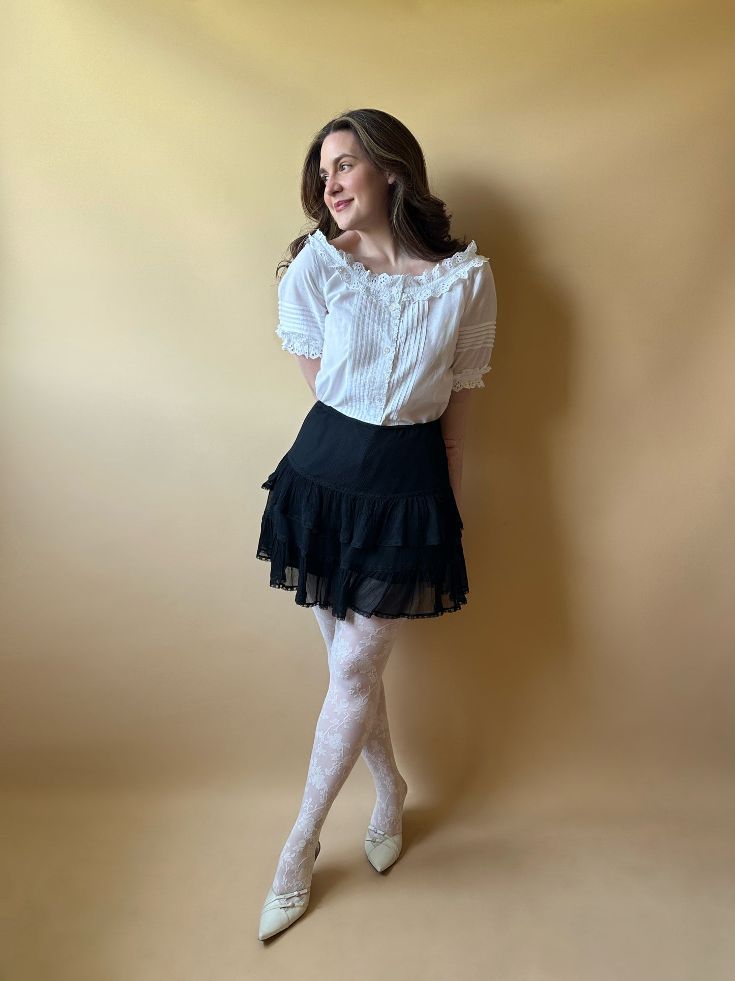 Vintage Pure Silk Ruffled Black Skirt