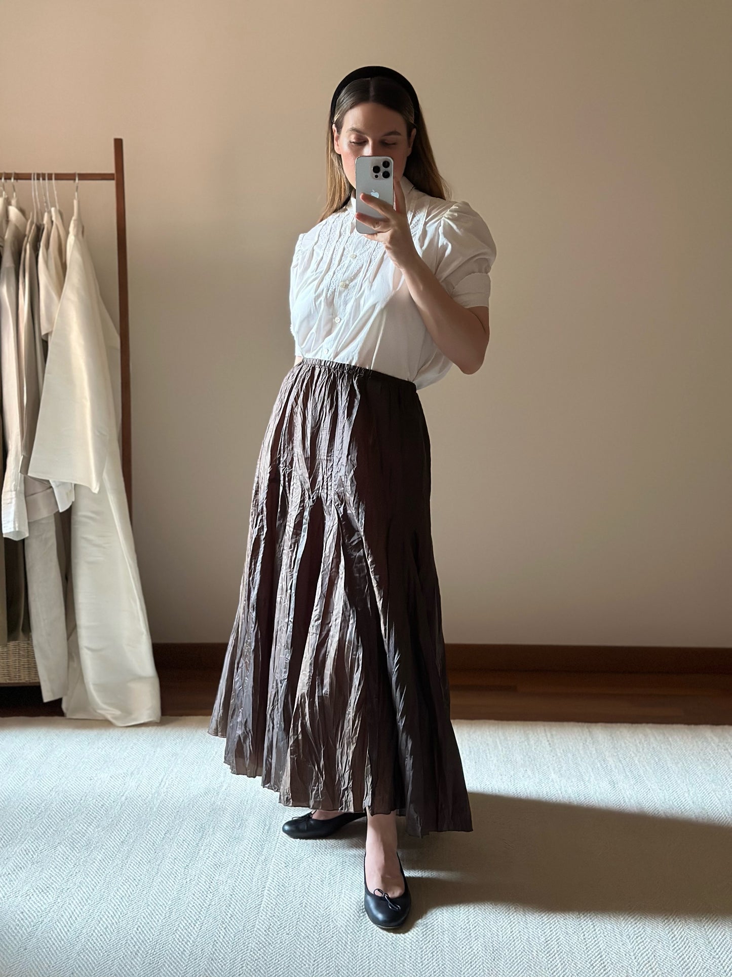 Chocolate Brown Crinkled Maxi Skirt