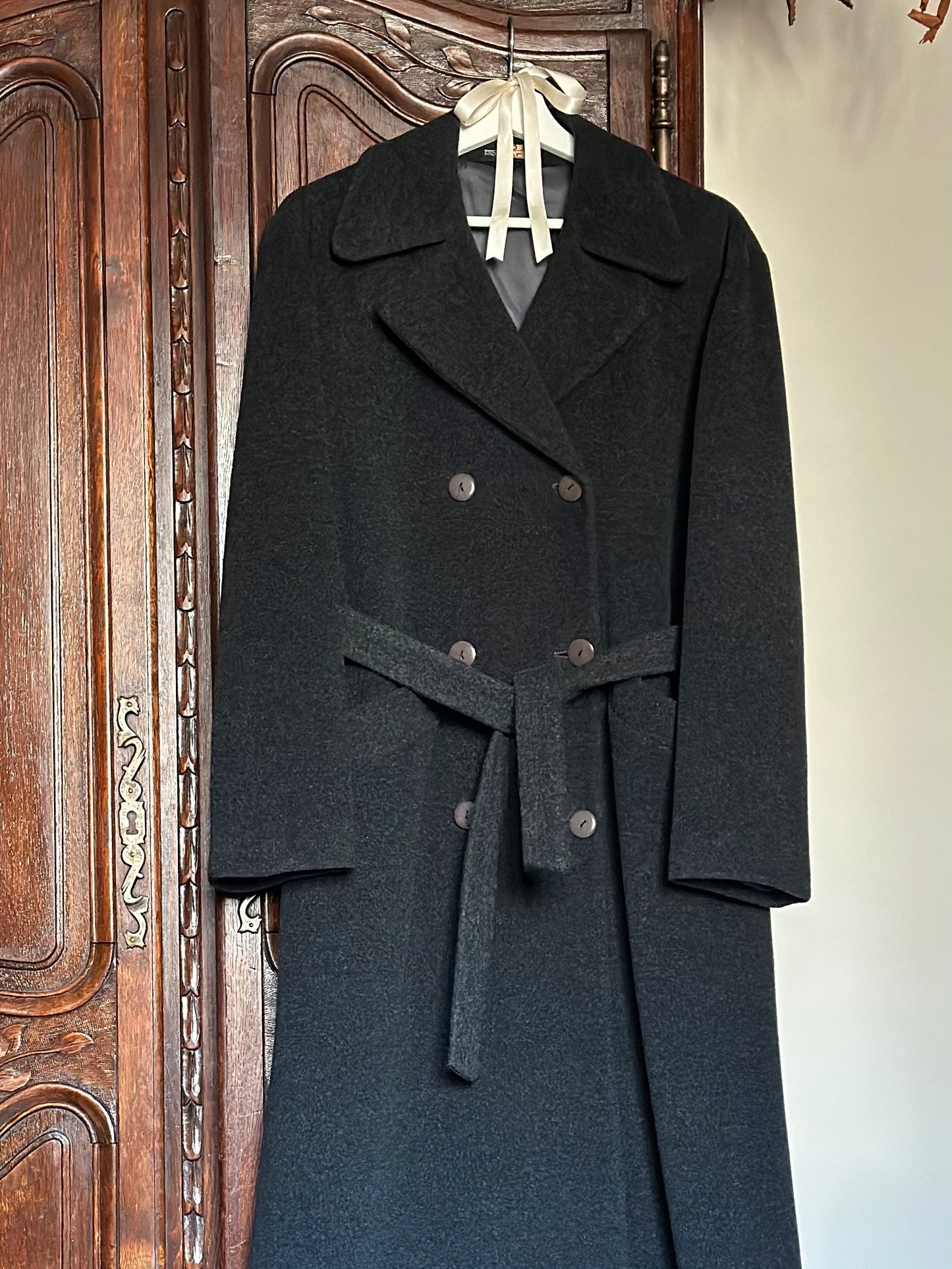 Long Gray Wool & Cashmere Belted Coat