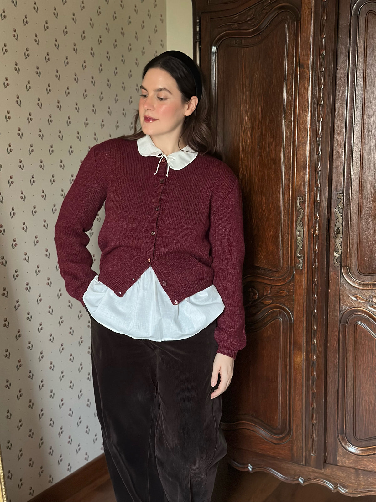 Handmade Burgundy Wool Cardigan
