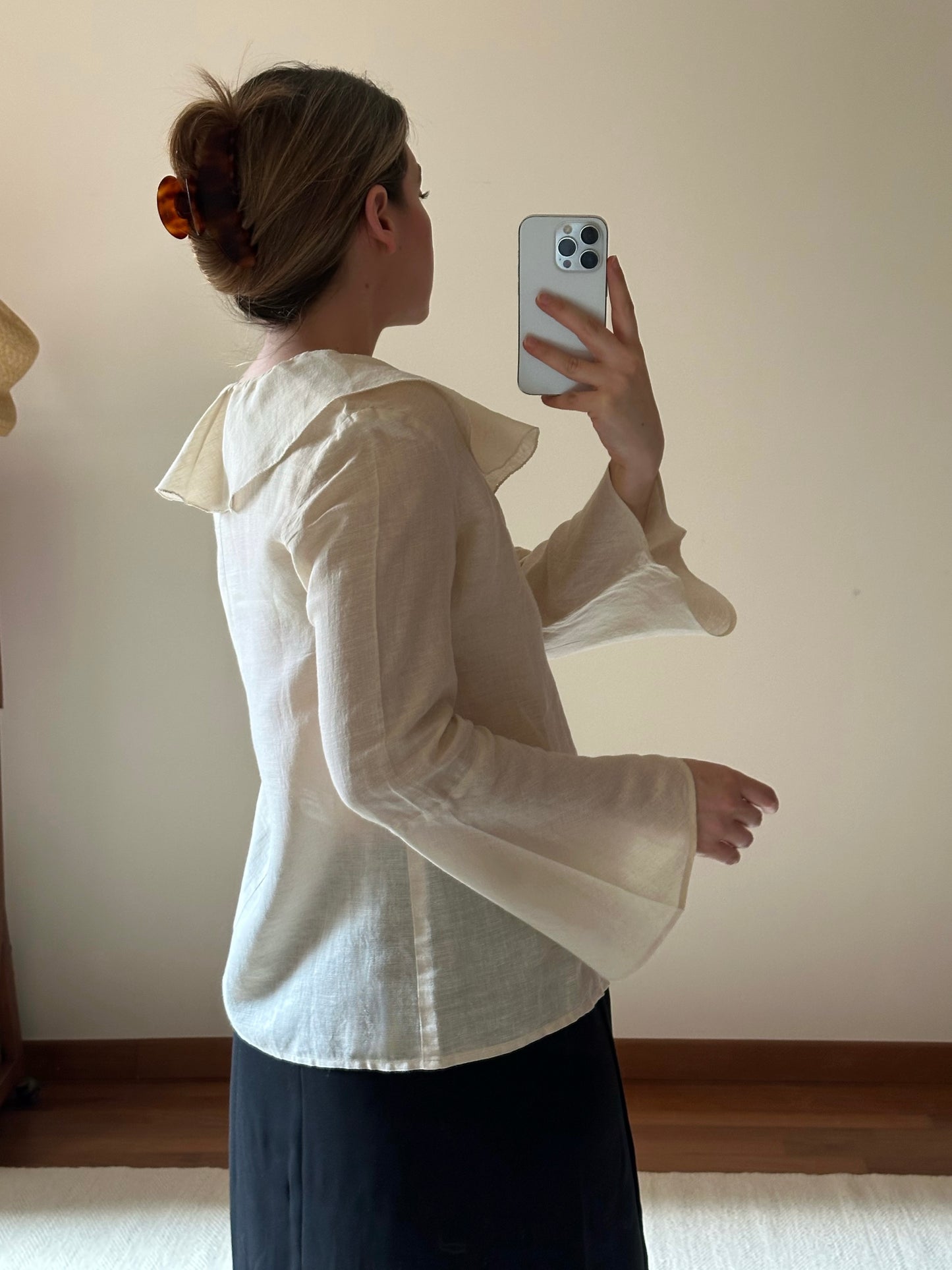 Linen Beige Ruffled Shirt