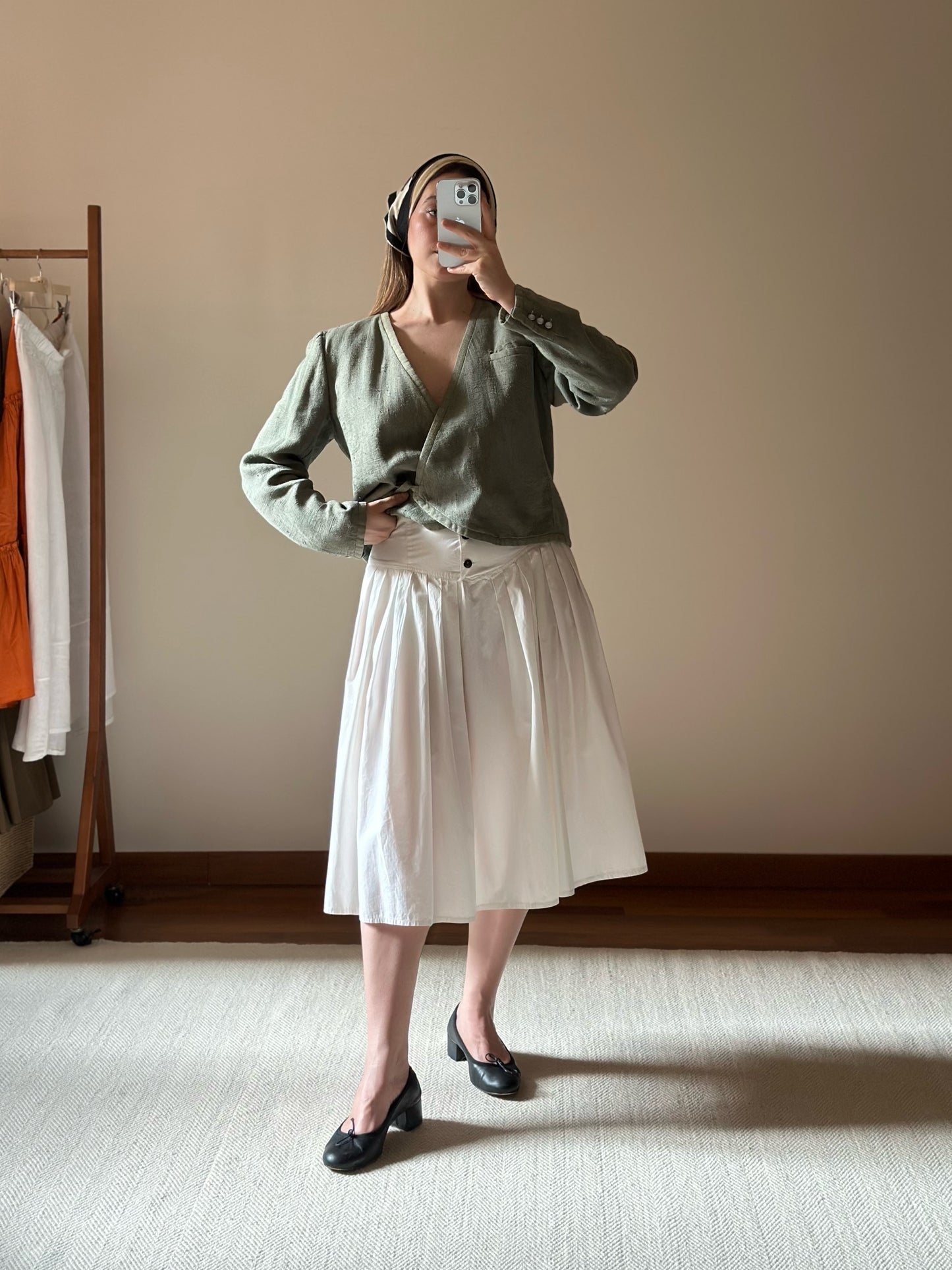 White Cotton Midi Circle Skirt
