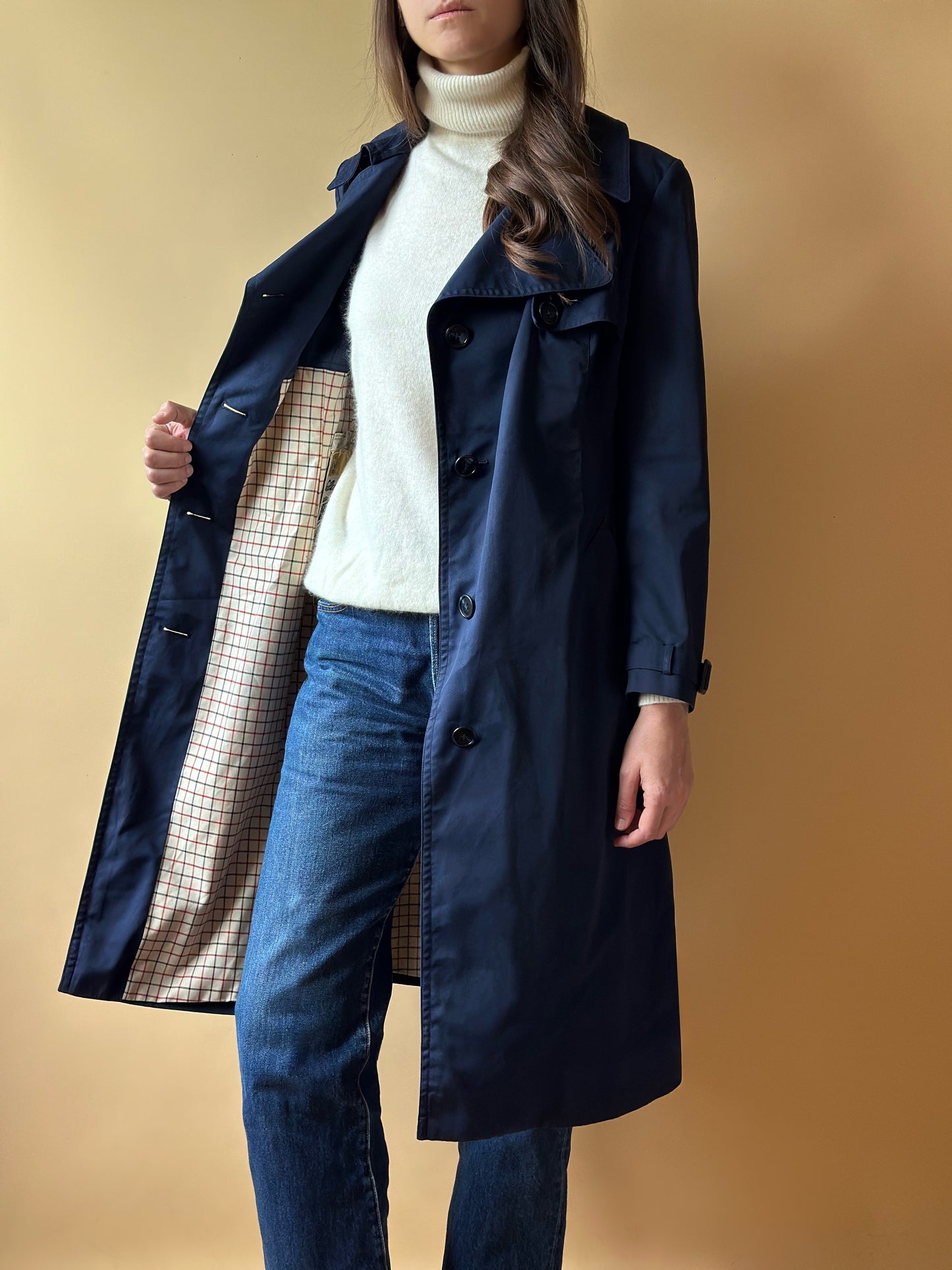 Vintage Sealup Navy Blue Trench Coat