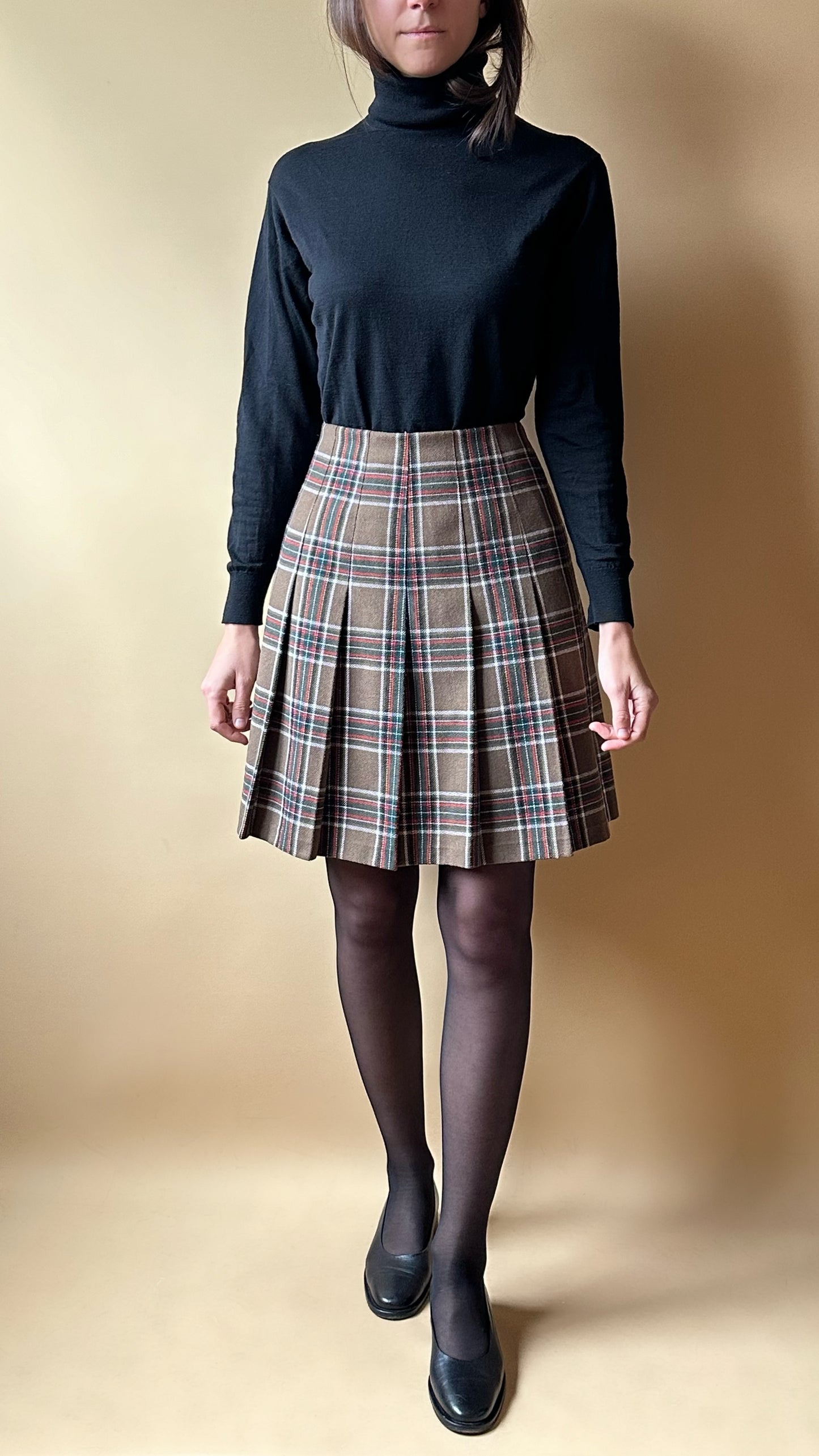 Vintage Tartan Brown Pleated Skirt