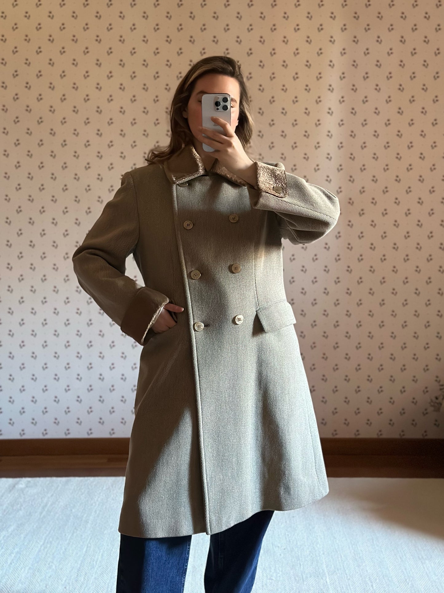 Double Breasted Short Taupe Coat