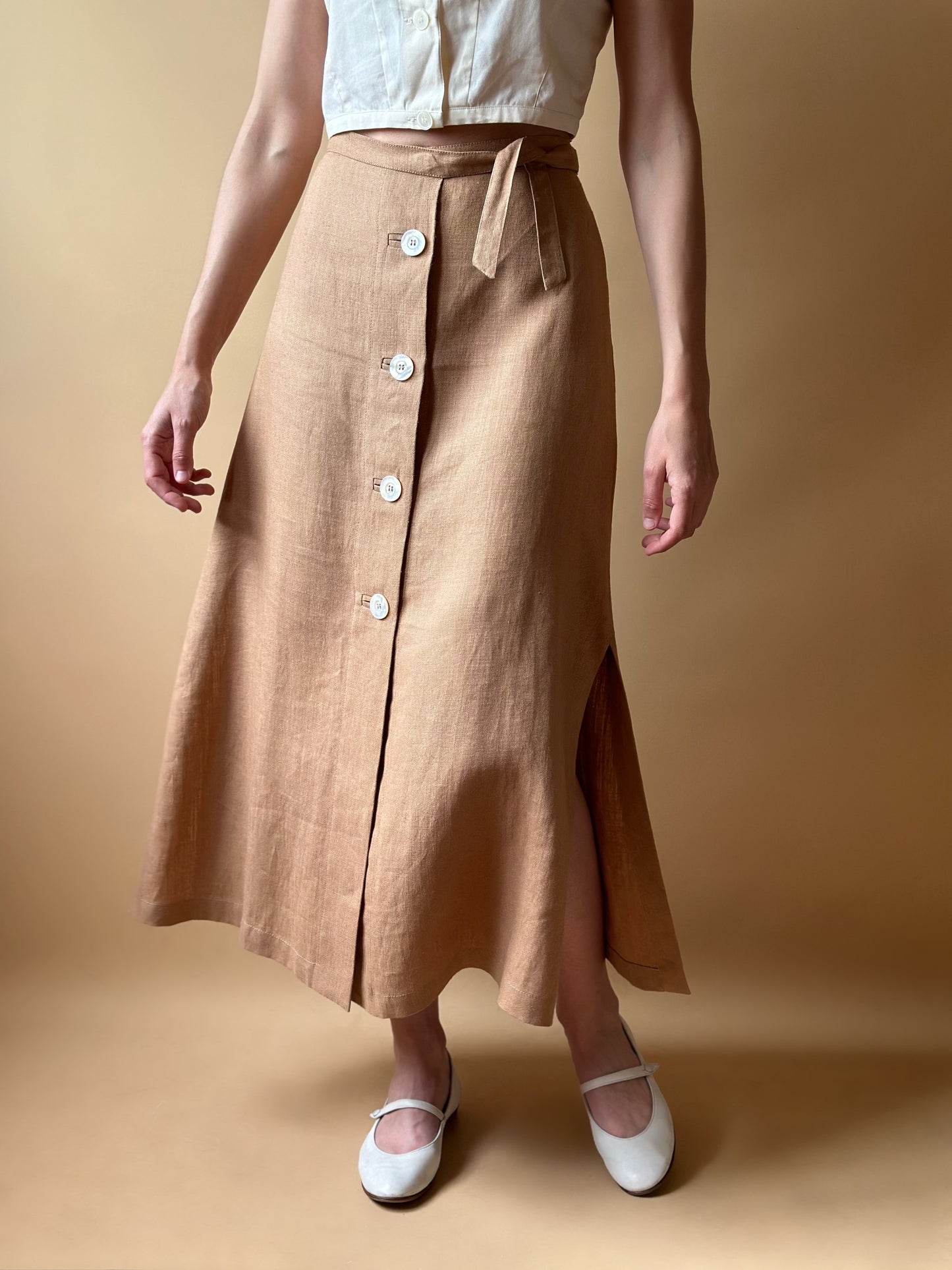 Vintage Max Mara Pure Linen Midi Skirt